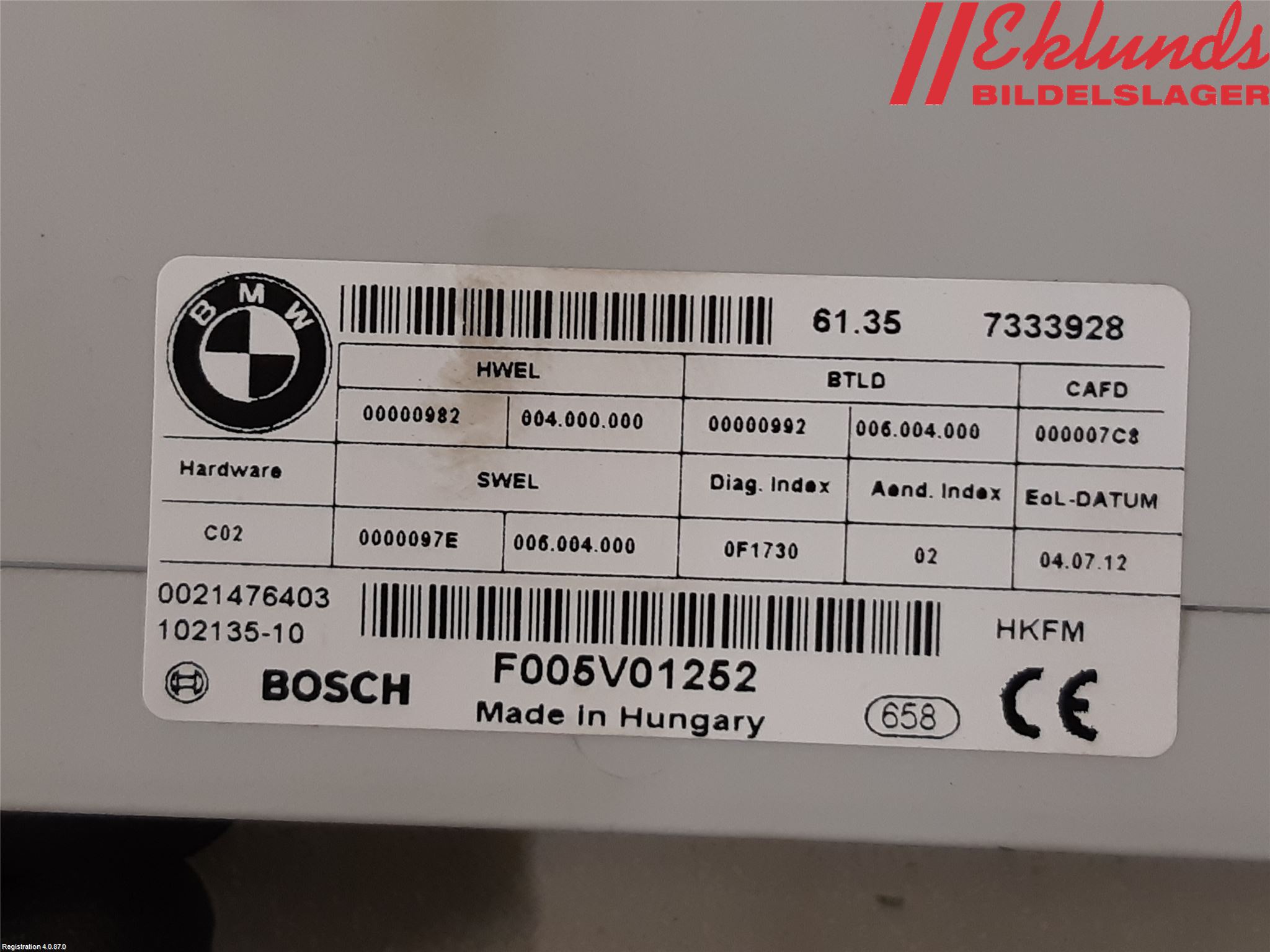 BMW 5 F10/F11/F18 09-17 Styrenhet Övrigt
