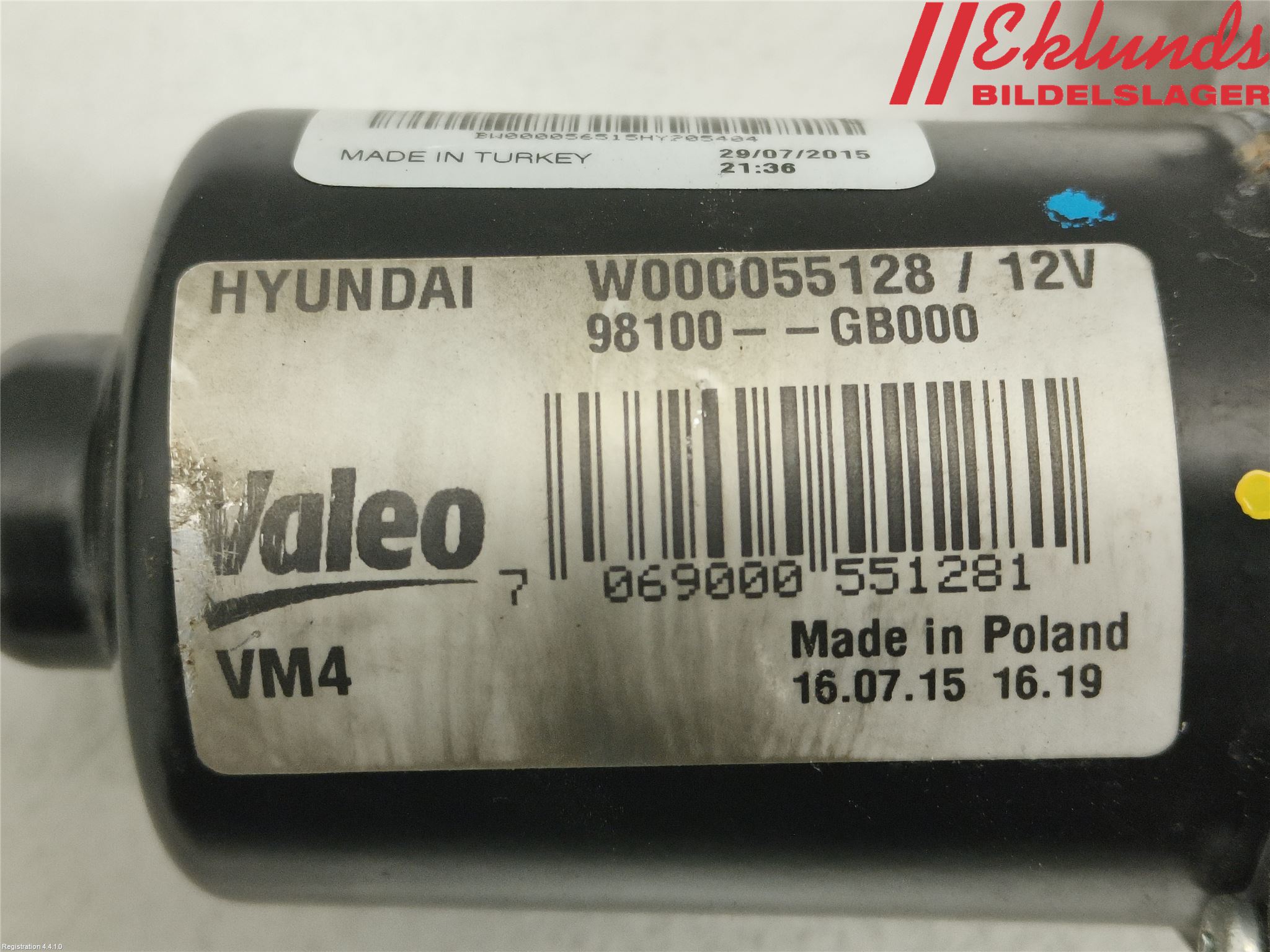 Hyundai i20 GB 15-20 Torkarmotor Vindruta