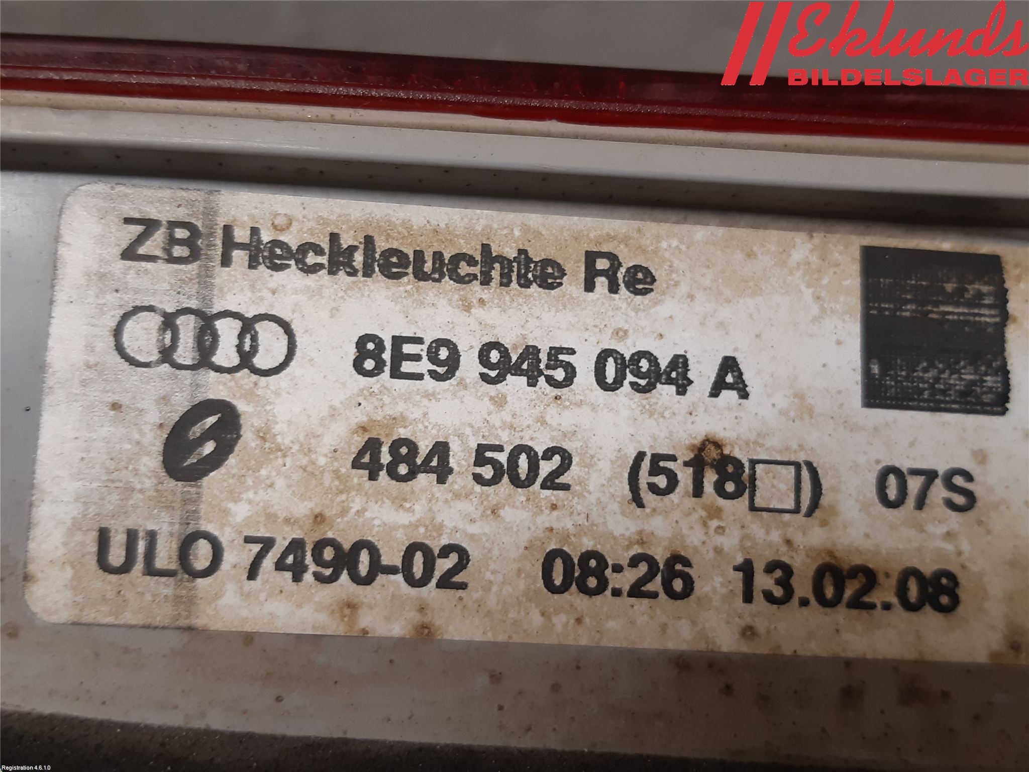 Audi A4/S4 05-07 Bakljus Lucka Hö