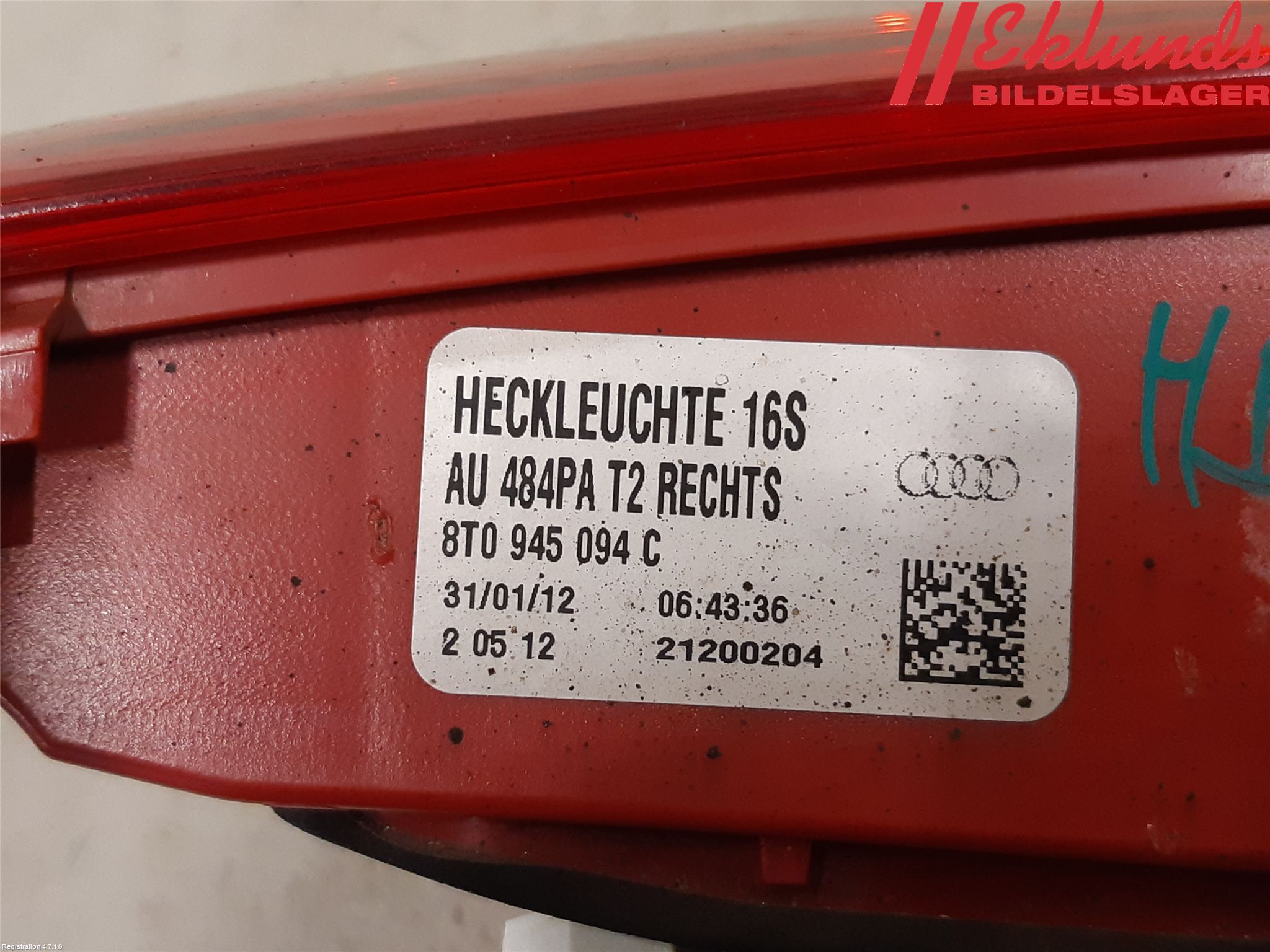 Audi A5 07-16 Bakljus Lucka Hö