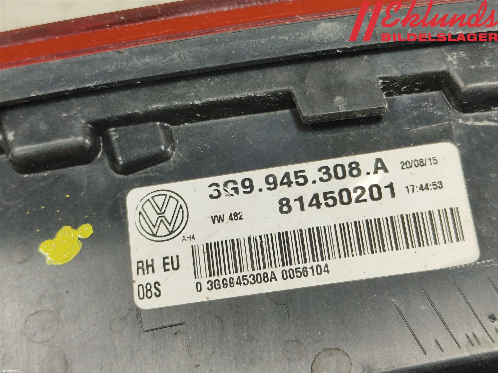 Volkswagen VW PASSAT 15-19 Bakljus Lucka Hö