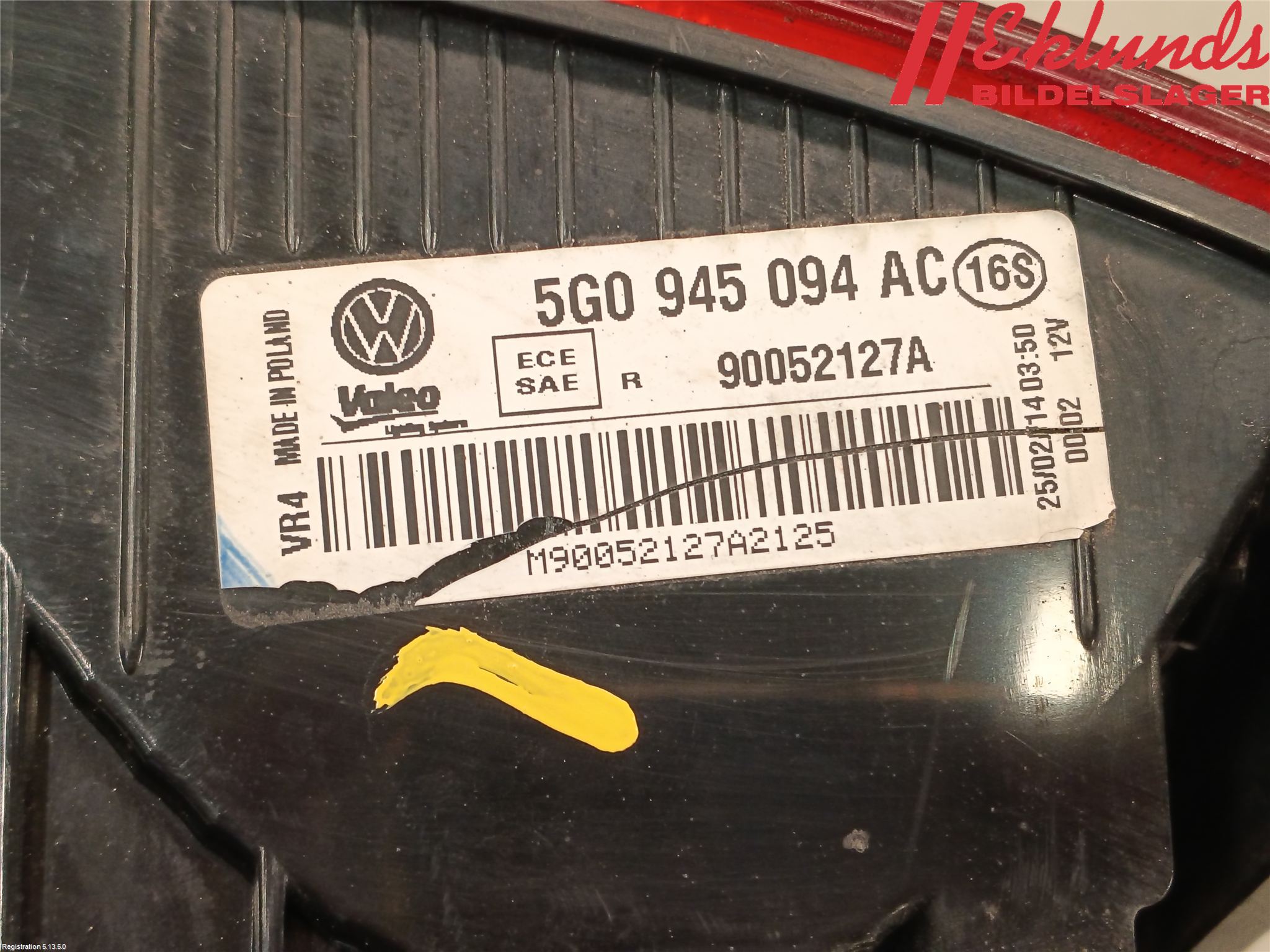 Volkswagen VW GOLF / E-GOLF VII 13-20 Bakljus Lucka Hö