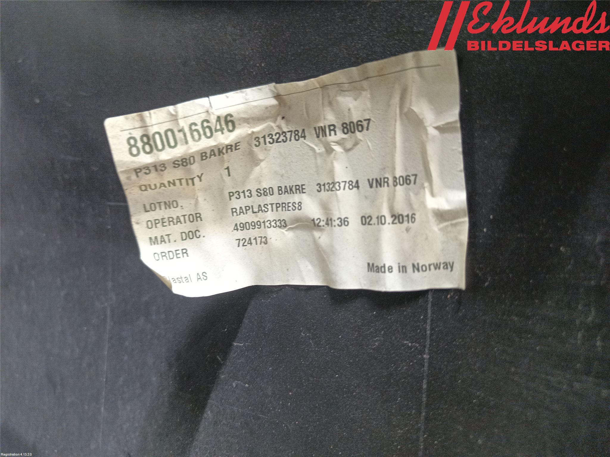 Volvo S80 07-13 Stötfångarbeklädnad Bak