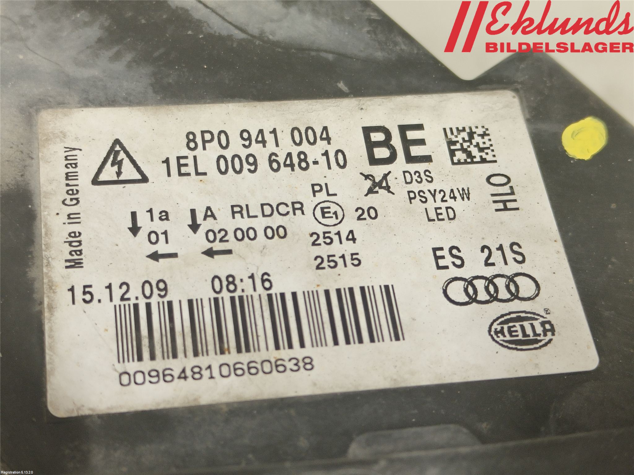 Audi A3/S3 05-13 Strålkastare Höger