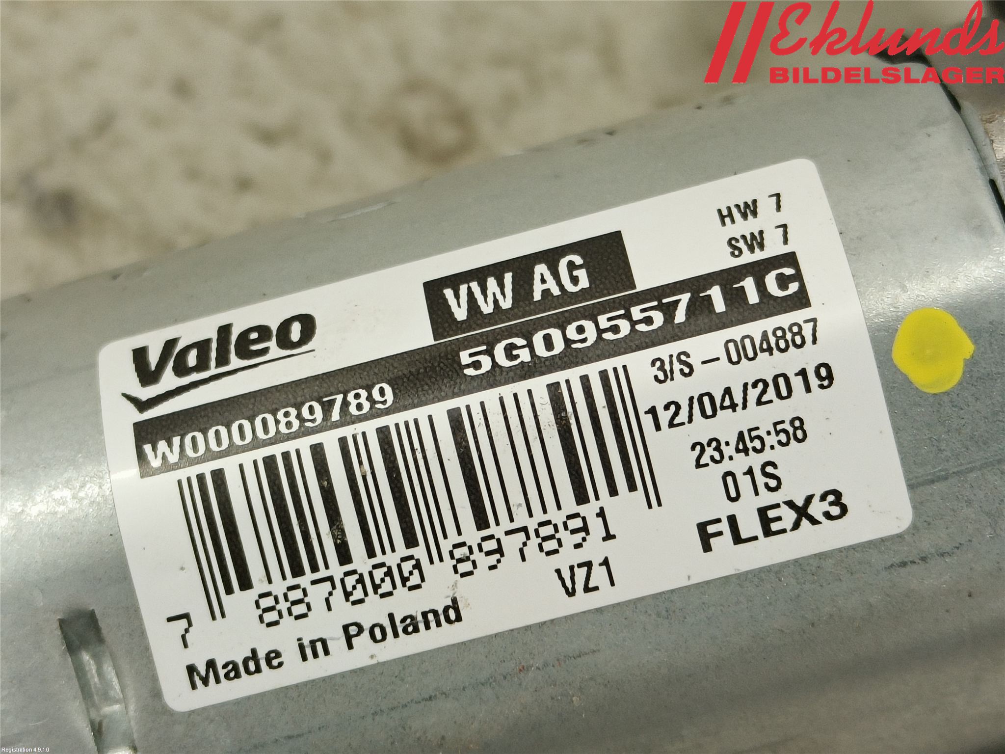 Volkswagen VW GOLF / E-GOLF VII 13-20 Torkarmotor Baklucka