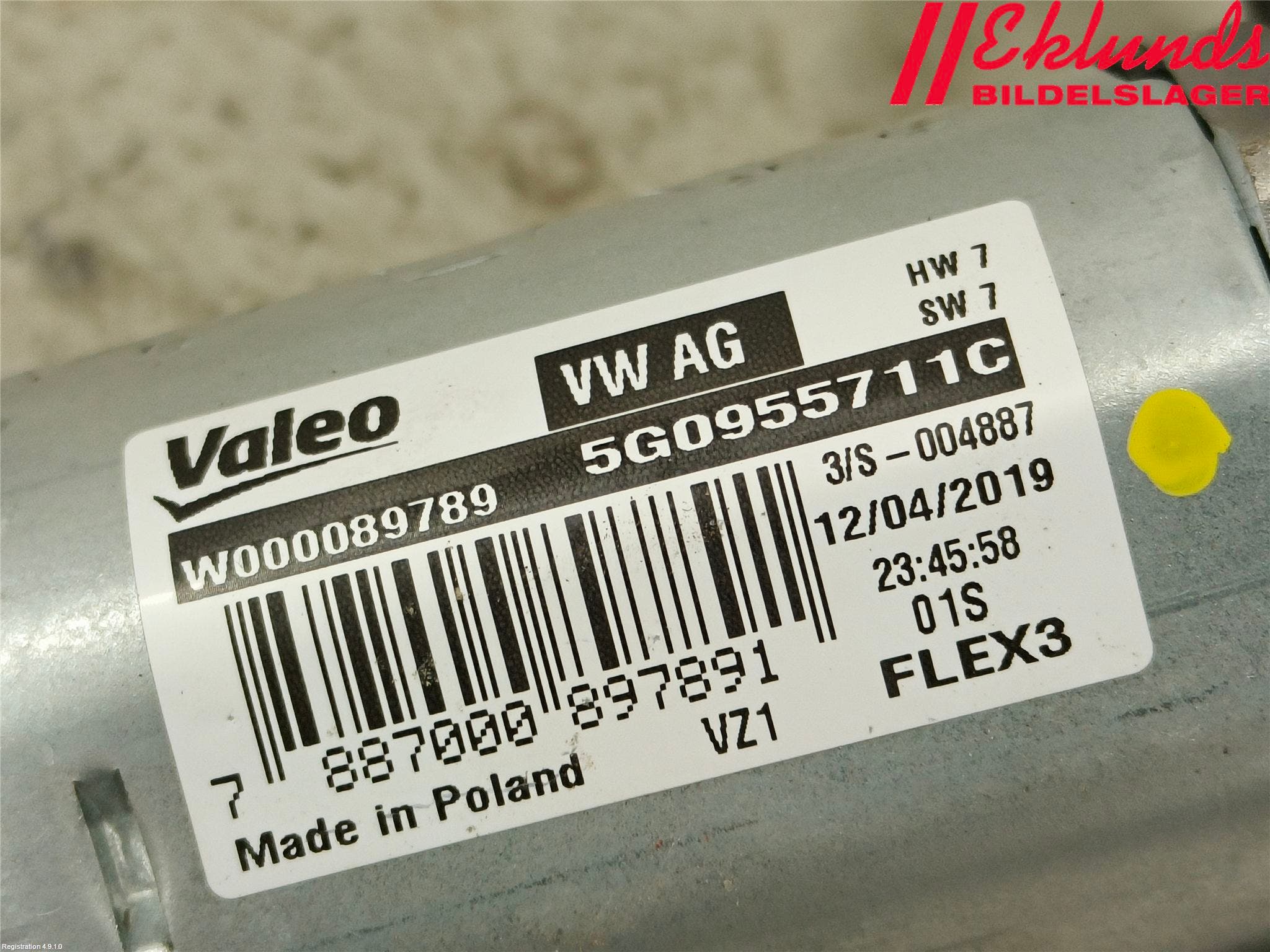 Volkswagen VW GOLF / E-GOLF VII 13-20 Torkarmotor Baklucka