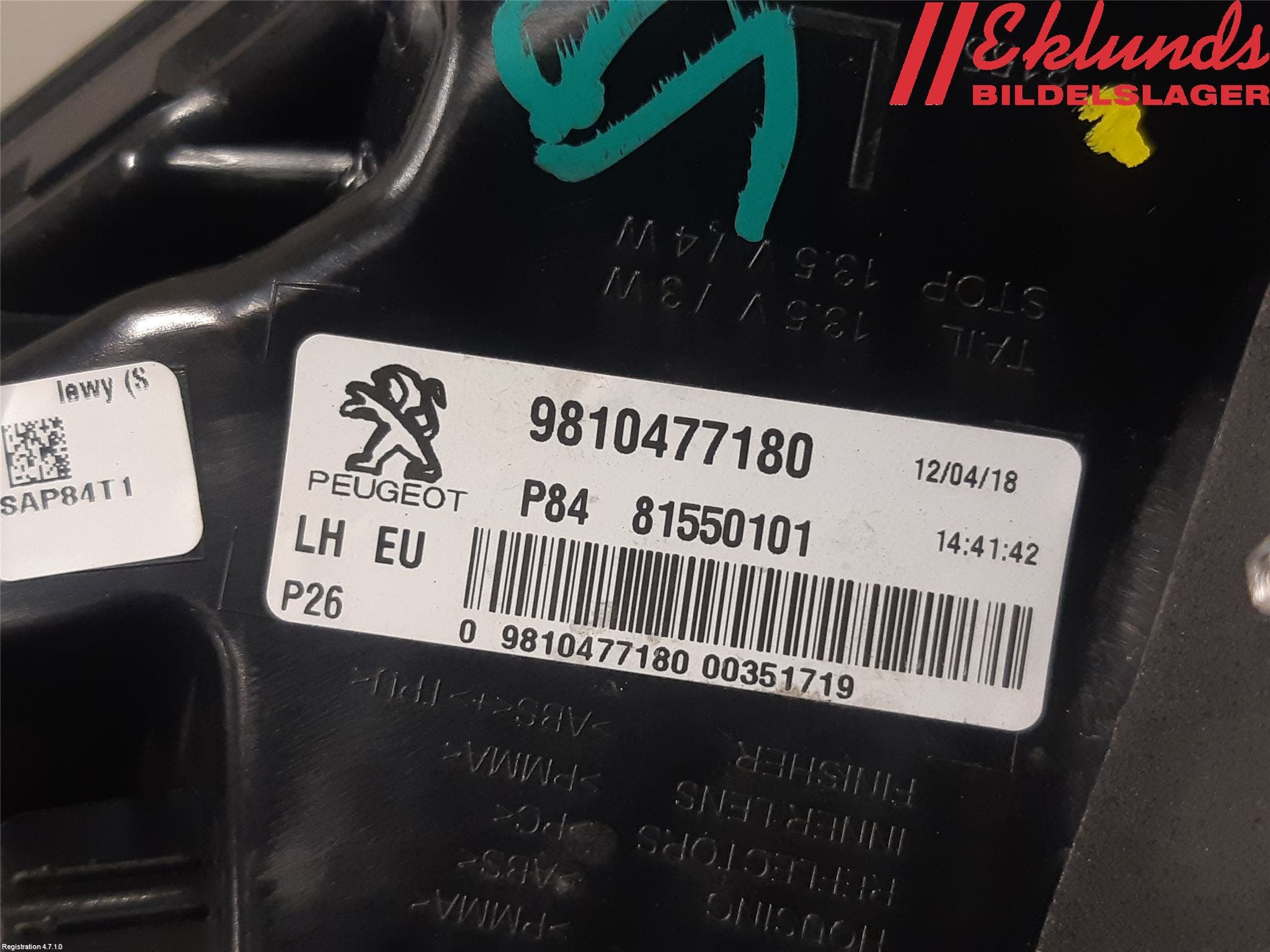 Peugeot 3008 17-24 Bakljus Vänster