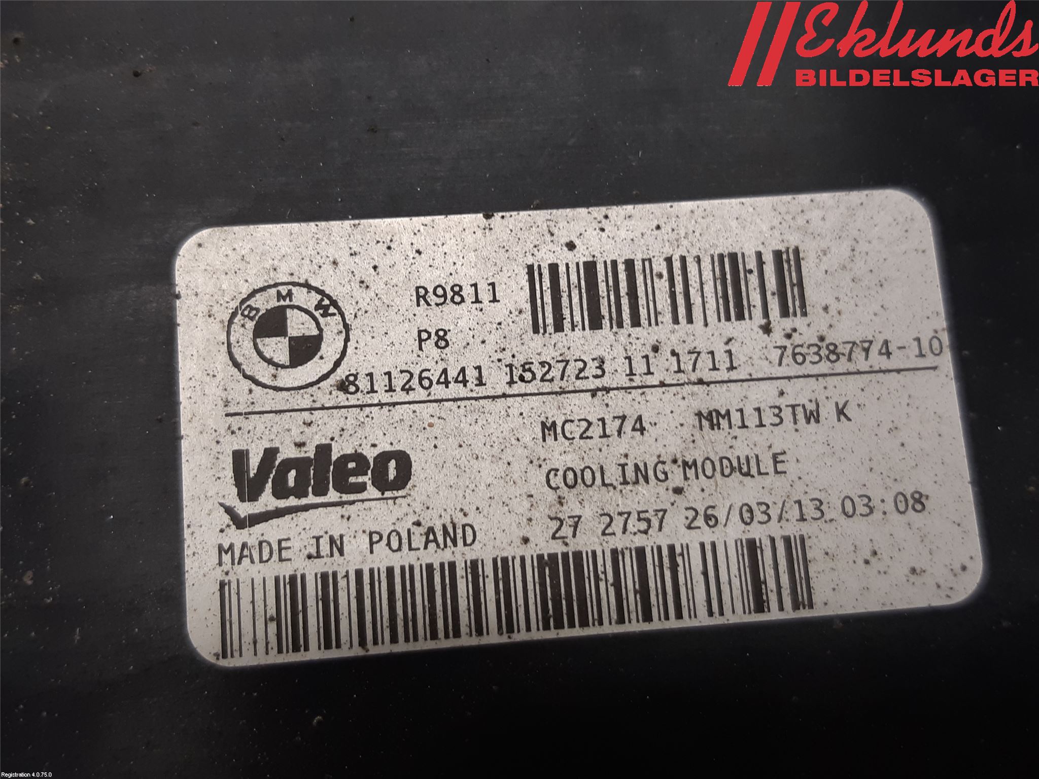 BMW 5 F10/F11/F18 09-17 Kylarfäste-Ram-Balk