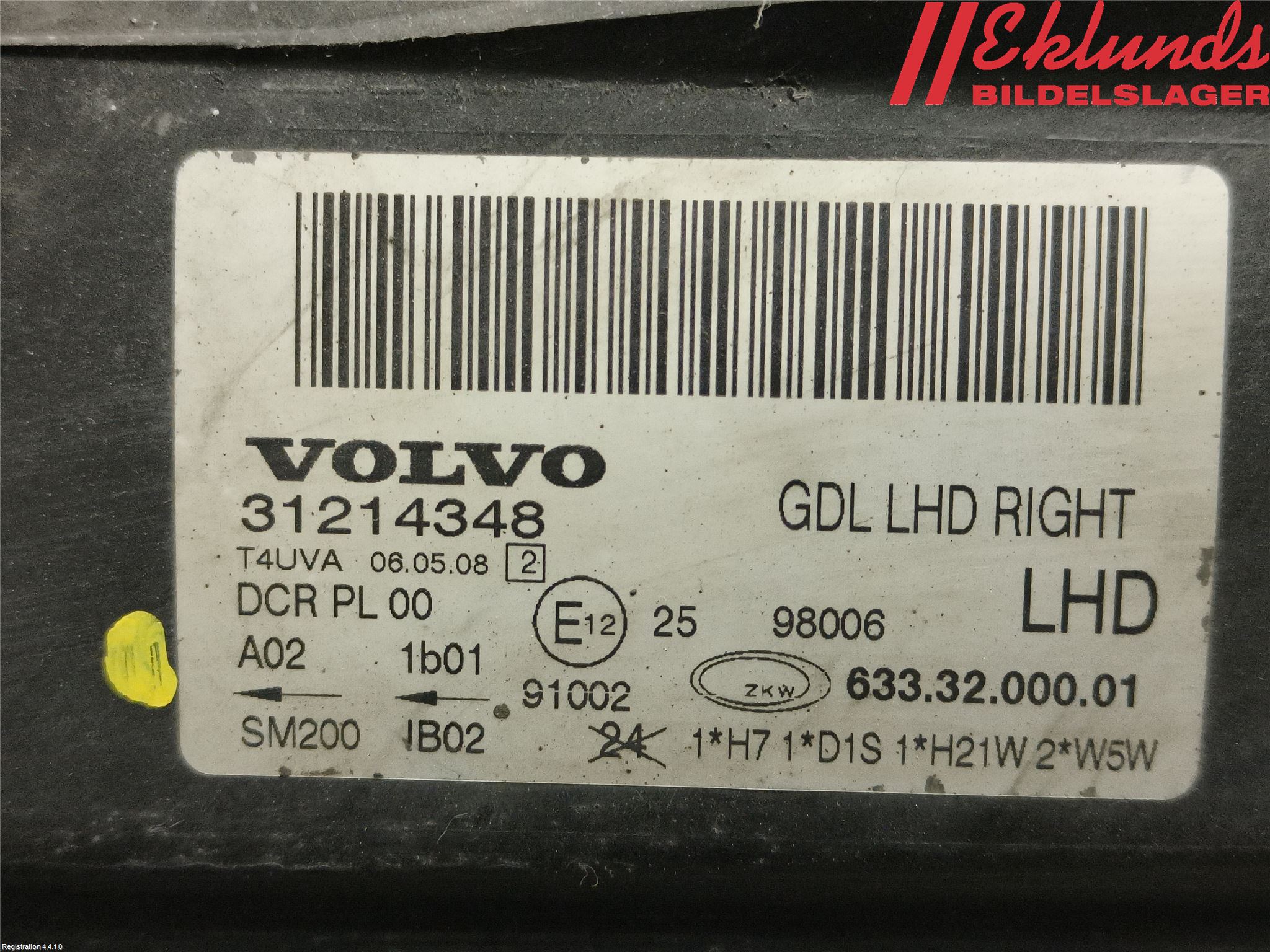 Volvo V70 08-13 Strålkastare Höger