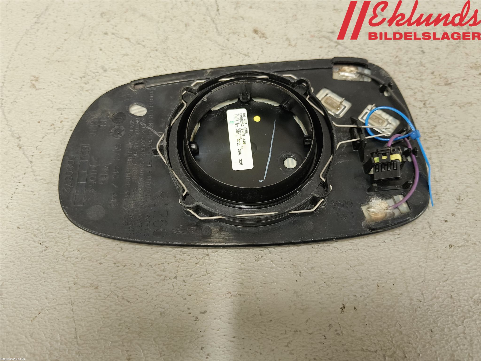 Saab 9-3 VER2/VER3 08-15 Spegelglas Hö
