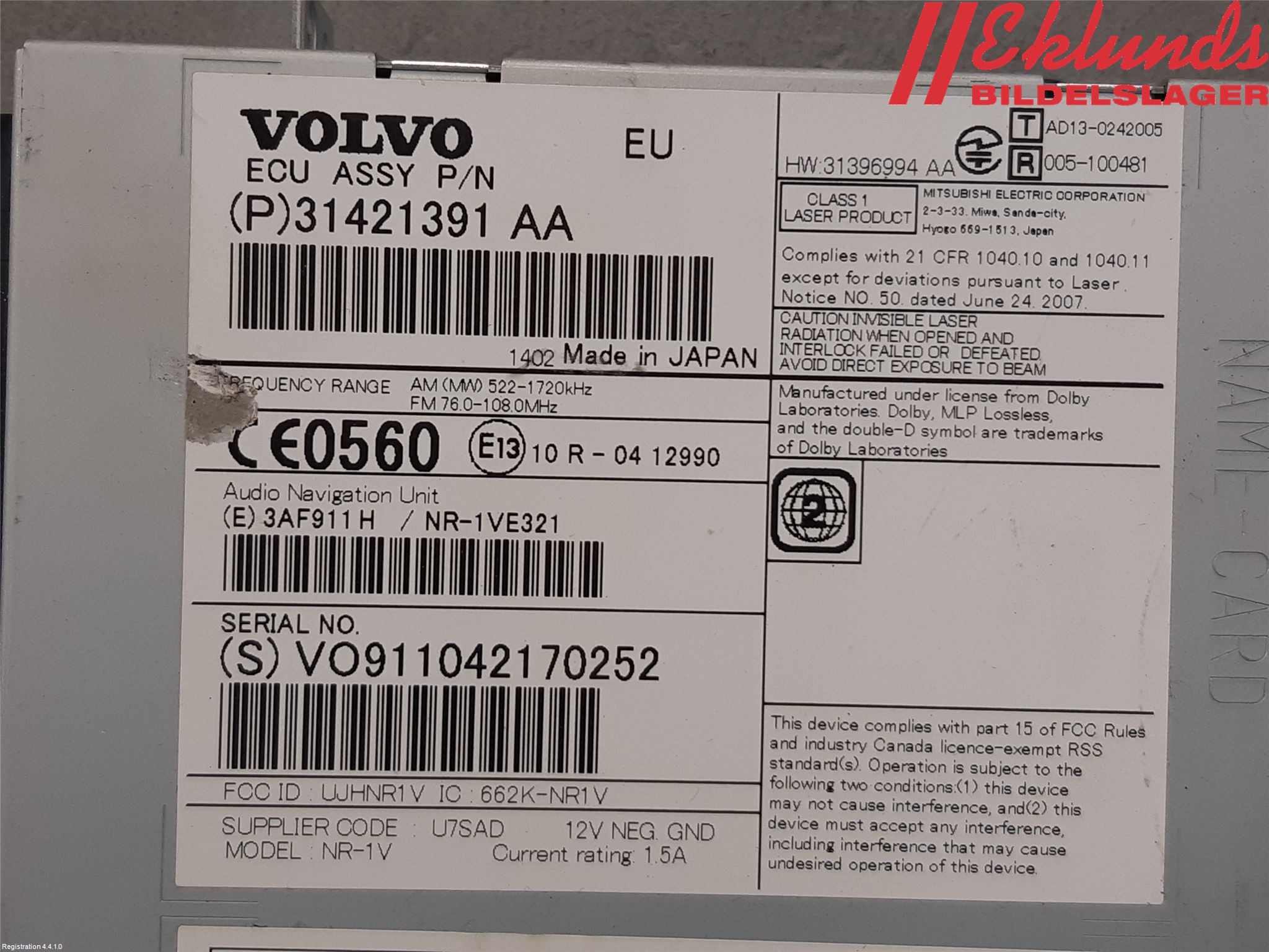 Volvo V60 14-18 Cd Radio - Multimediapanel