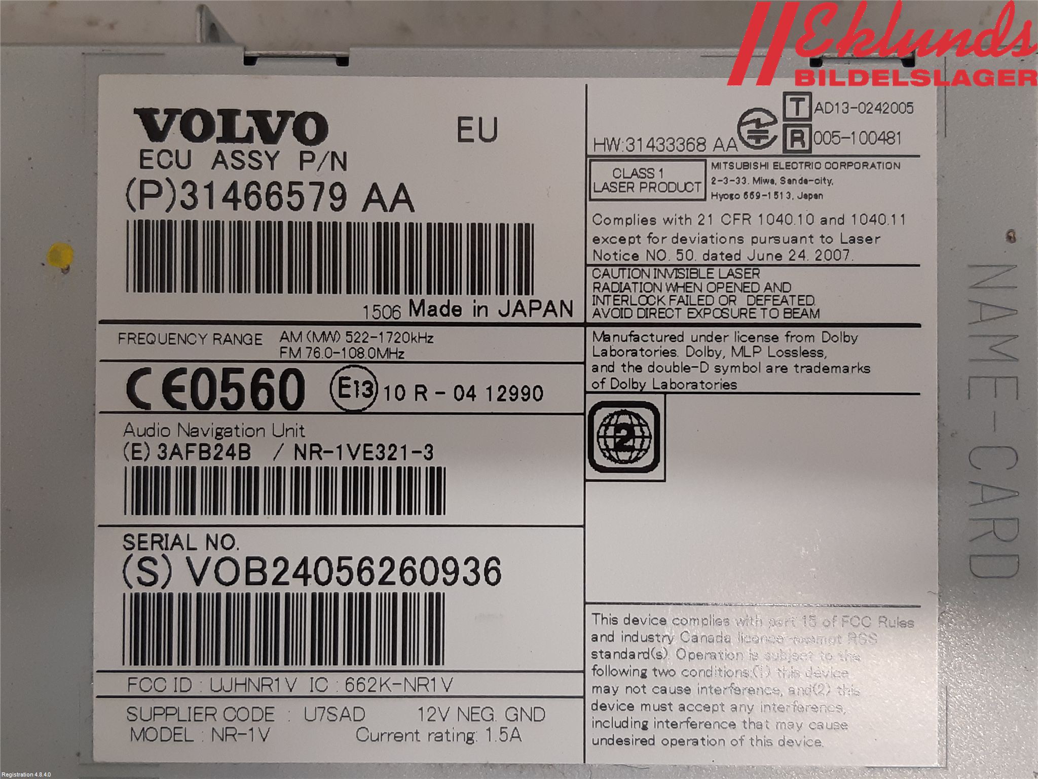 Volvo V70 14-16 Cd Radio - Multimediapanel