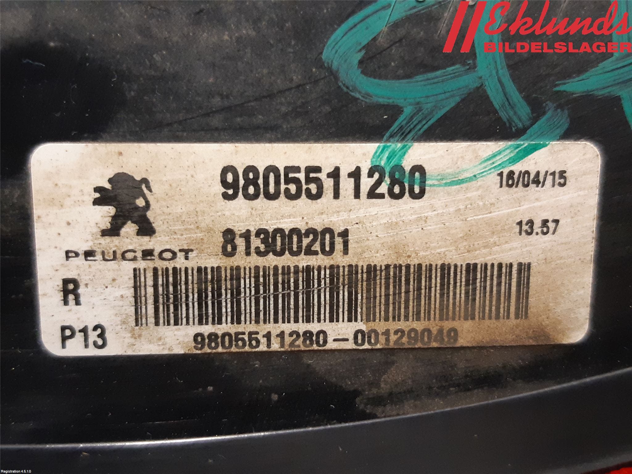 Peugeot 3008 09-16 Bakljus Lucka Hö