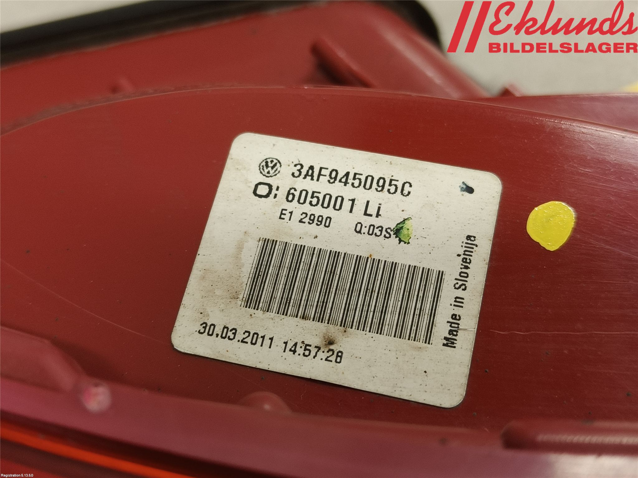 Volkswagen VW PASSAT 11-14 Bakljus Vänster