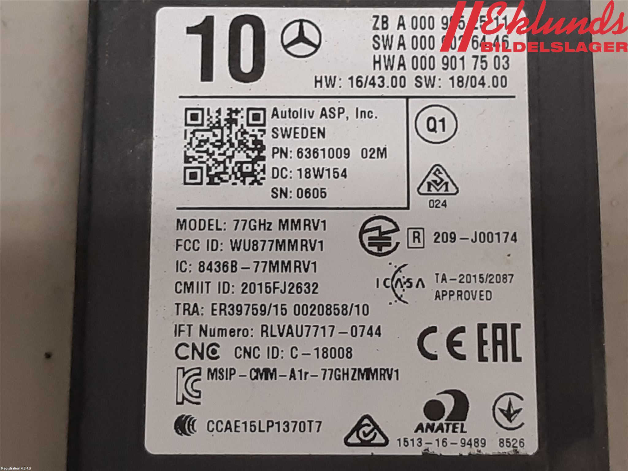 Mercedes-Benz MB GLE-KLASS (W167/V167/C167) 19- Sensor Aktivt Kollisionsskydd
