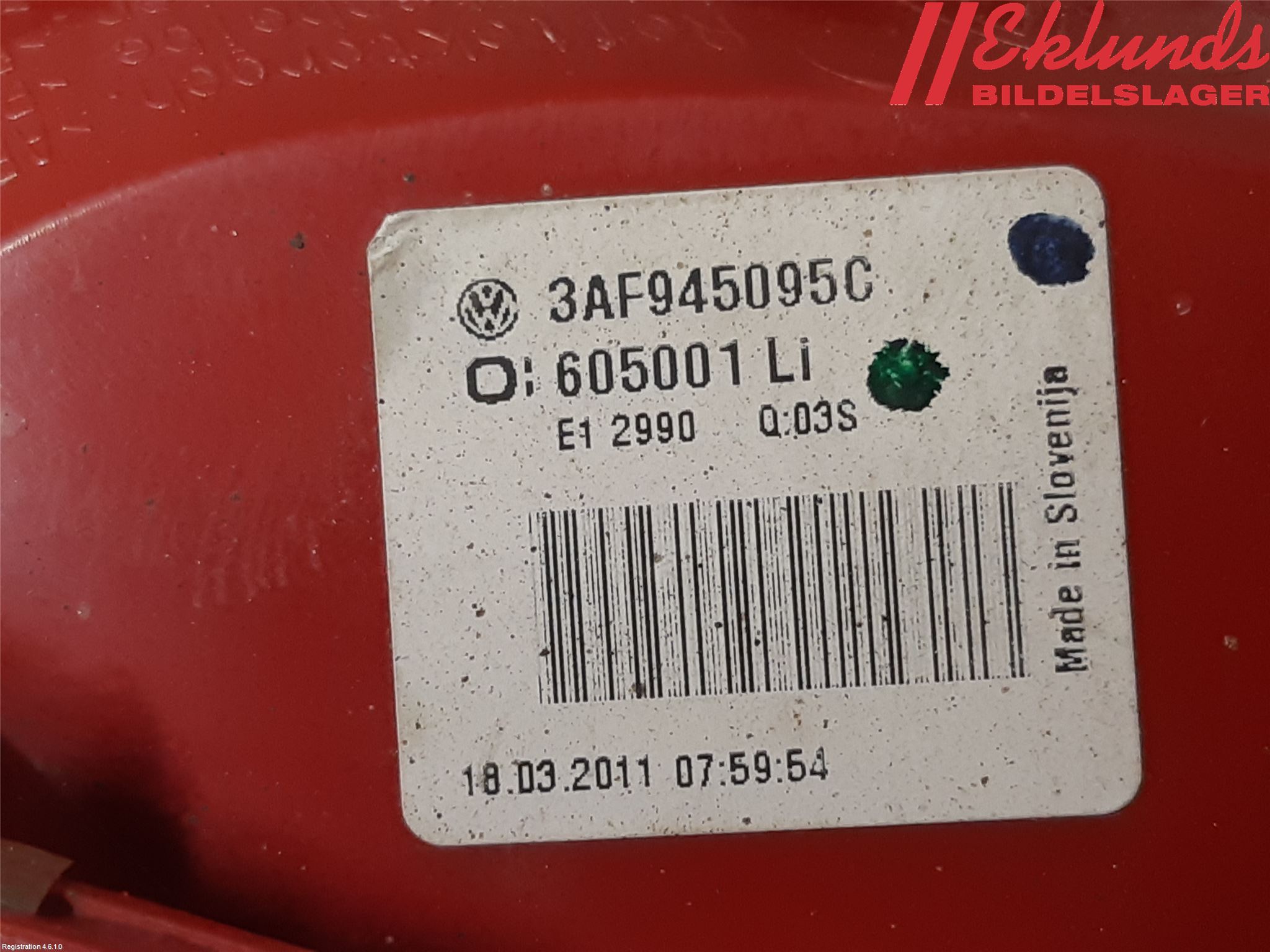 Volkswagen VW PASSAT 11-14 Bakljus Vänster