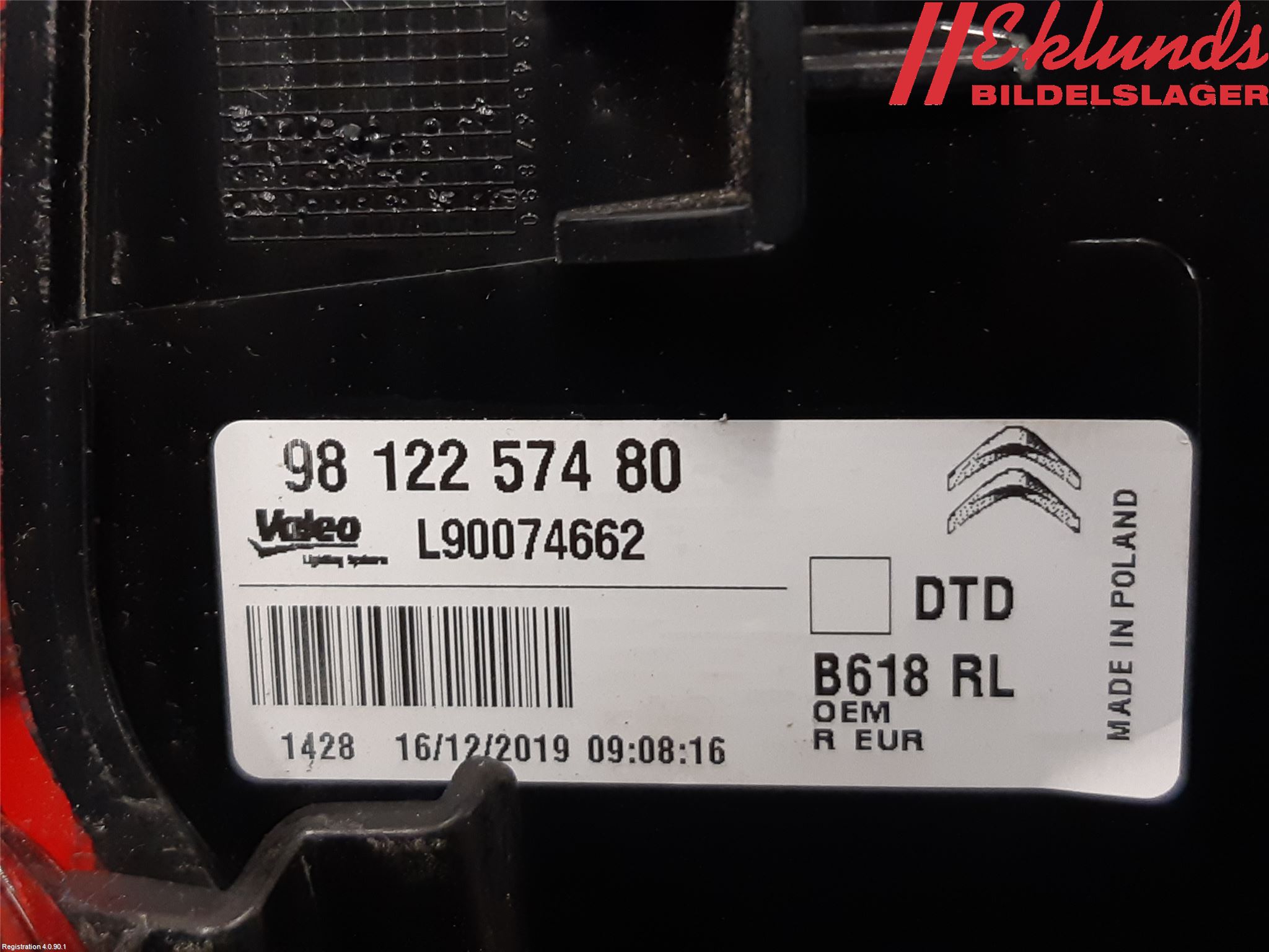 Citroen COTROEN C3 17-24 Bakljus Höger