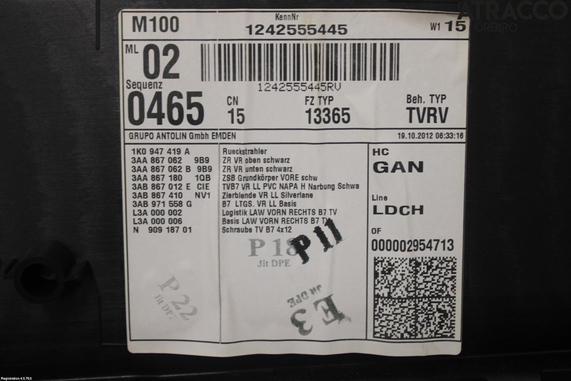 Volkswagen VW PASSAT 11-14 Dörrklädsel Hö
