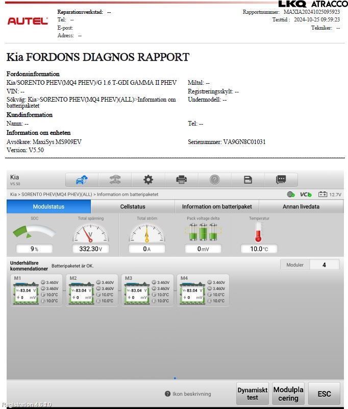 Kia SORENTO 21- Batteri Högspänning