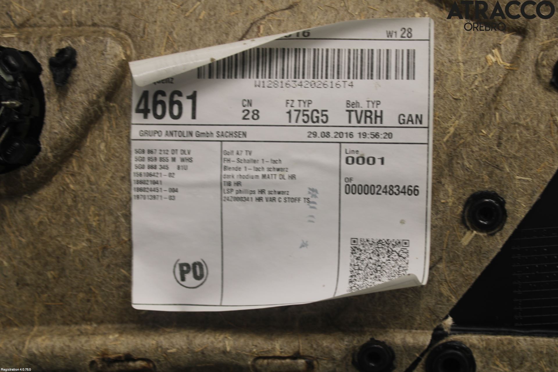 Volkswagen VW GOLF / E-GOLF VII 13-20 Dörrklädsel Hö