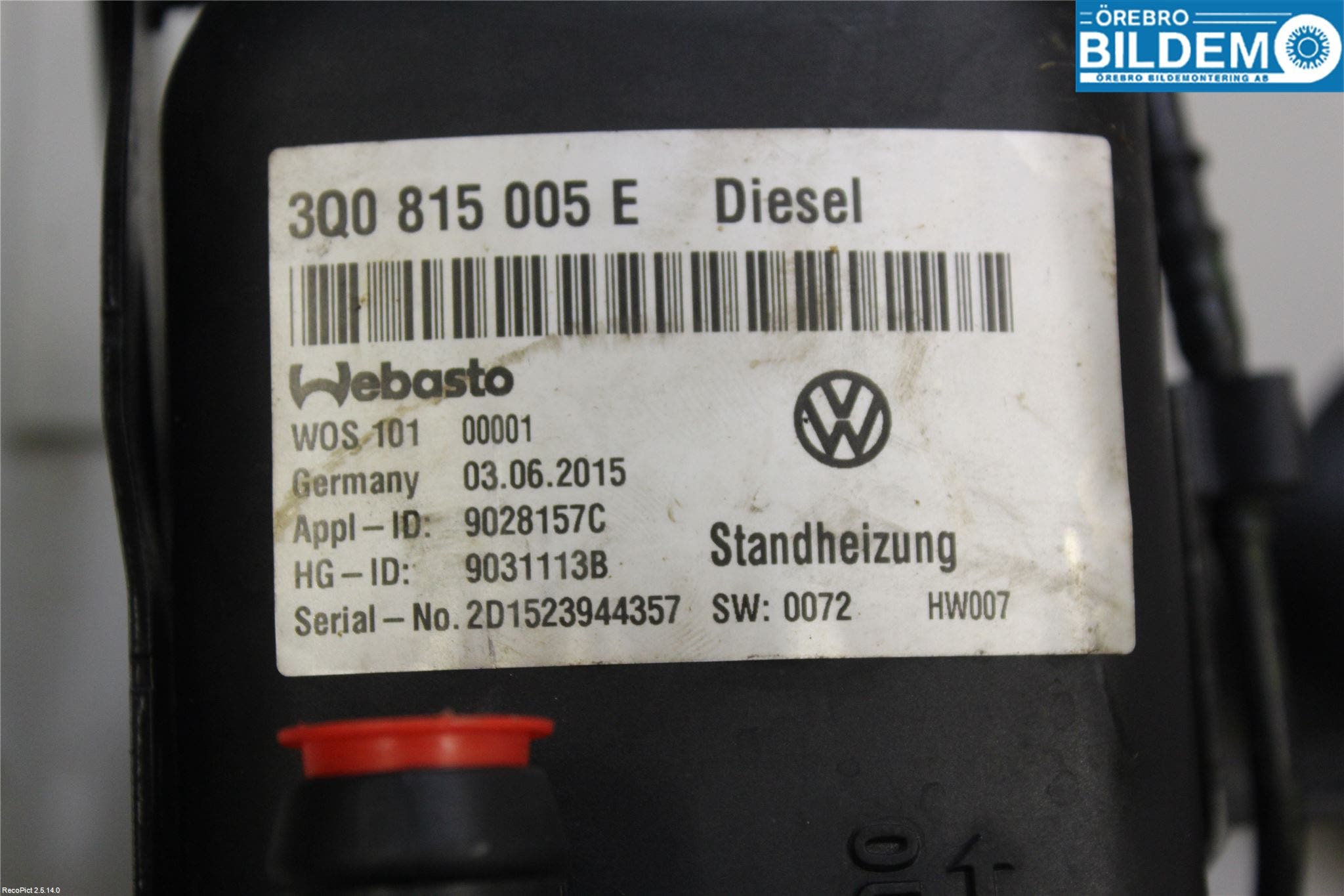 Volkswagen VW PASSAT 15-19 Dieselvärmare