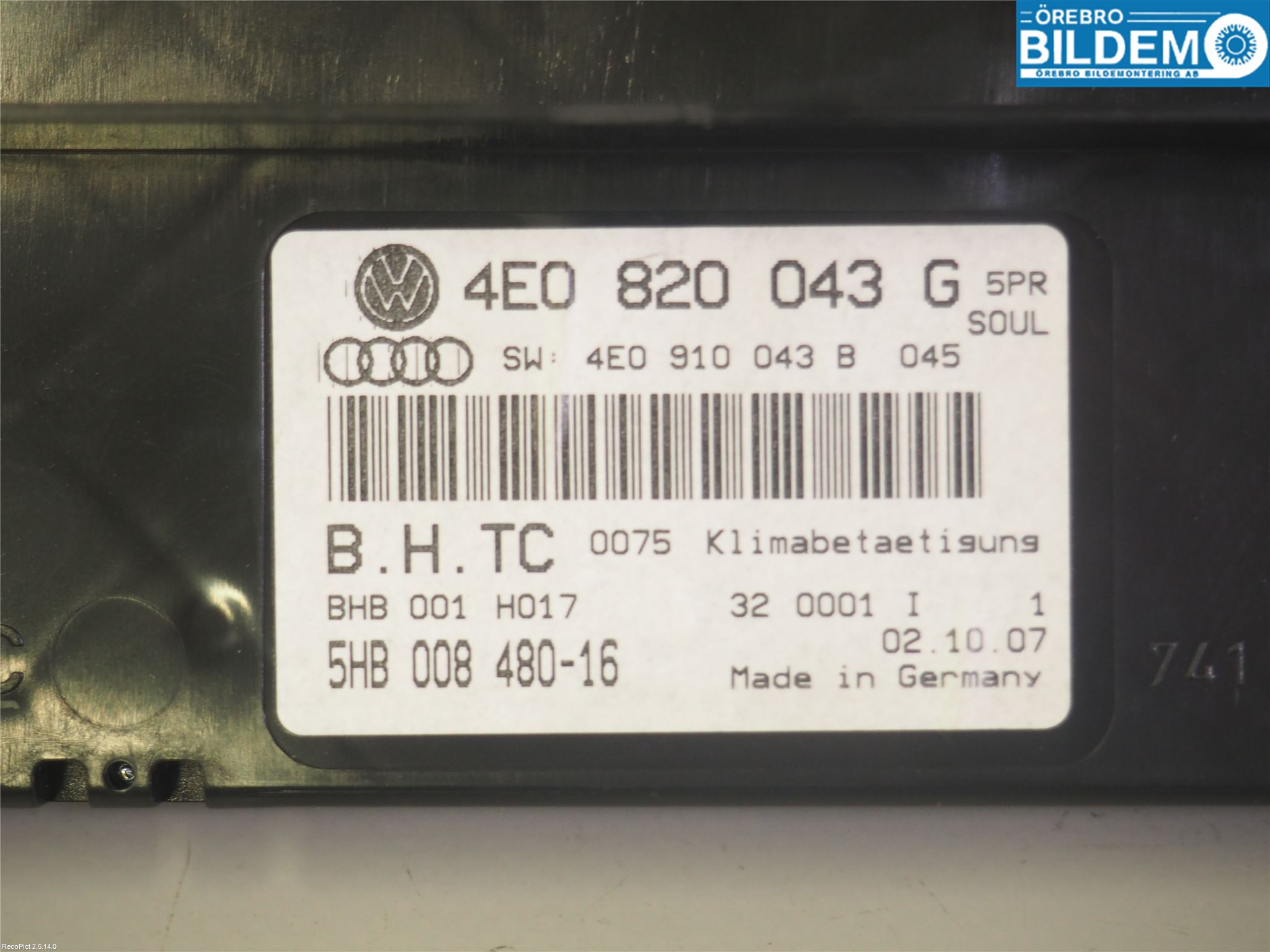 Audi A8/S8 4E  02-09 Ac Styrenhet Ac Manöveren