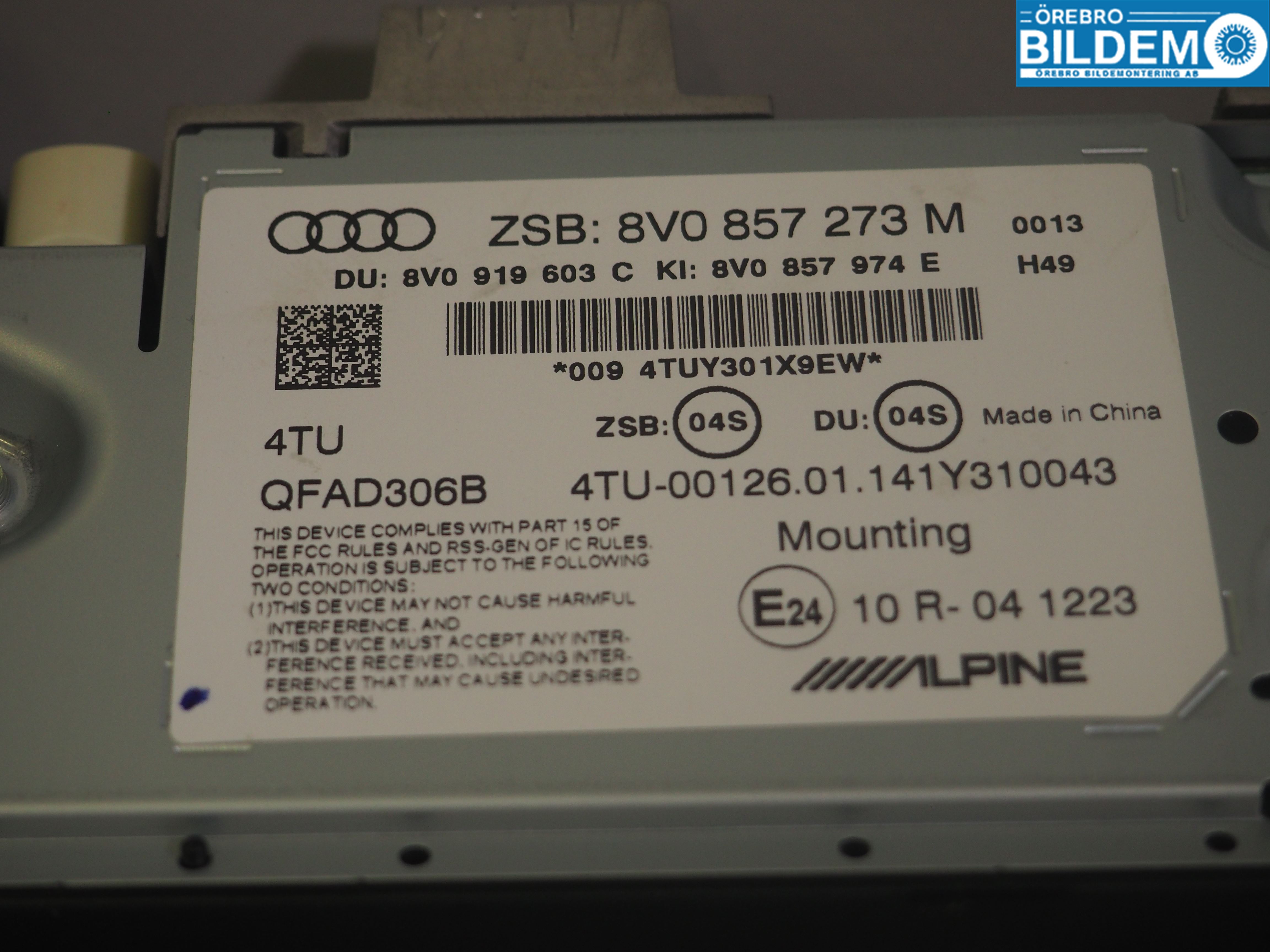 Audi A3/S3 8V 13-20 Bildskärm