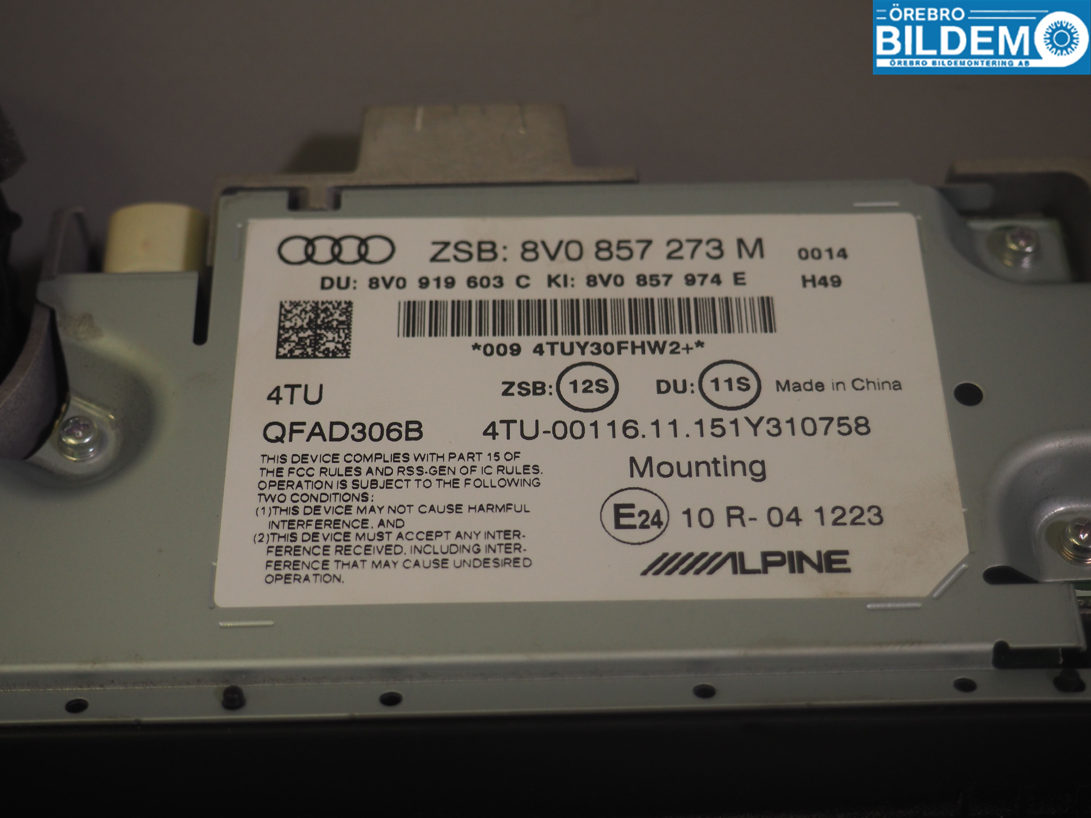 Audi A3/S3 8V 13-20 Bildskärm