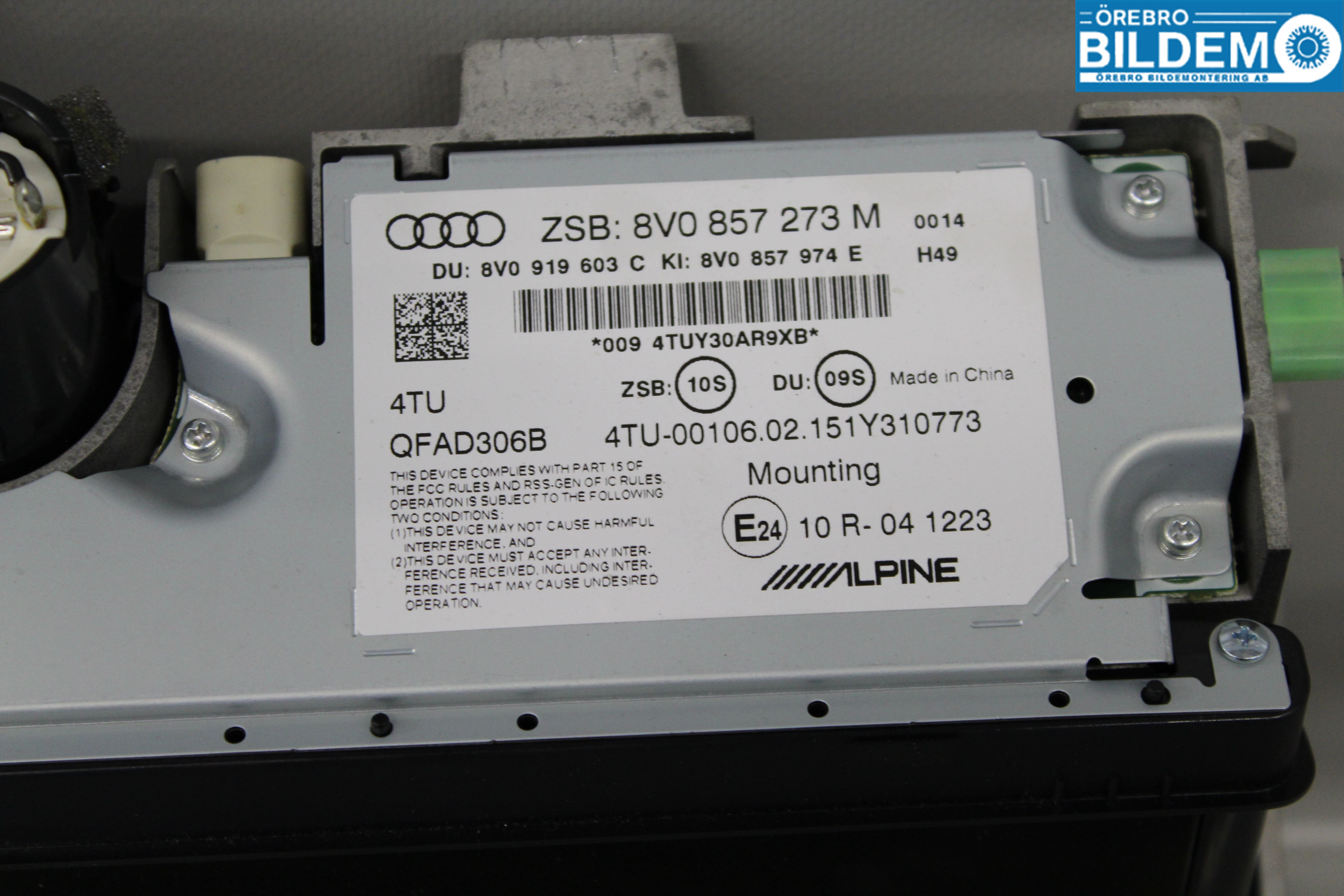 Audi A3/S3 8V 13-20 Bildskärm