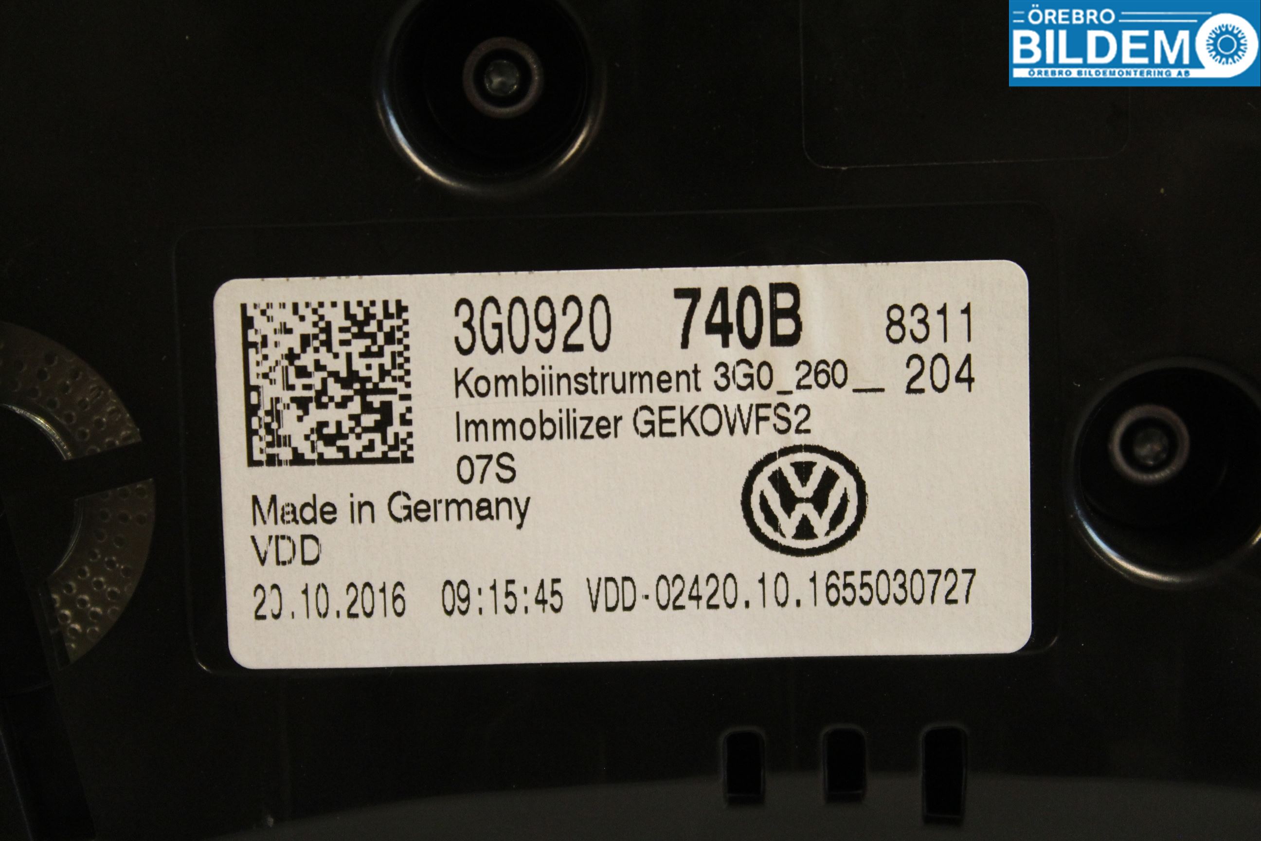 Volkswagen VW PASSAT 15-19 Instrument Komb