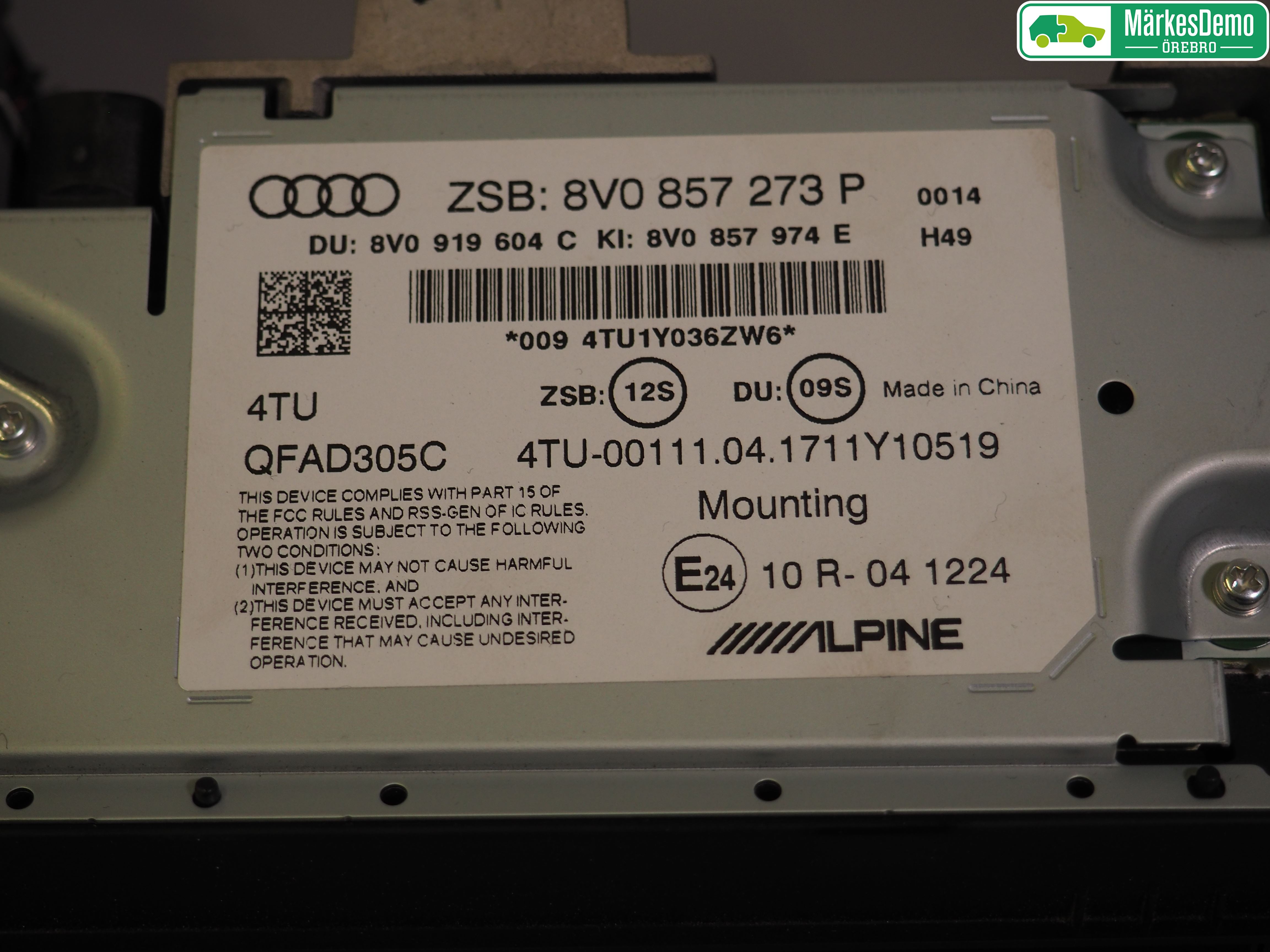 Audi A3/S3 8V 13-20 Bildskärm