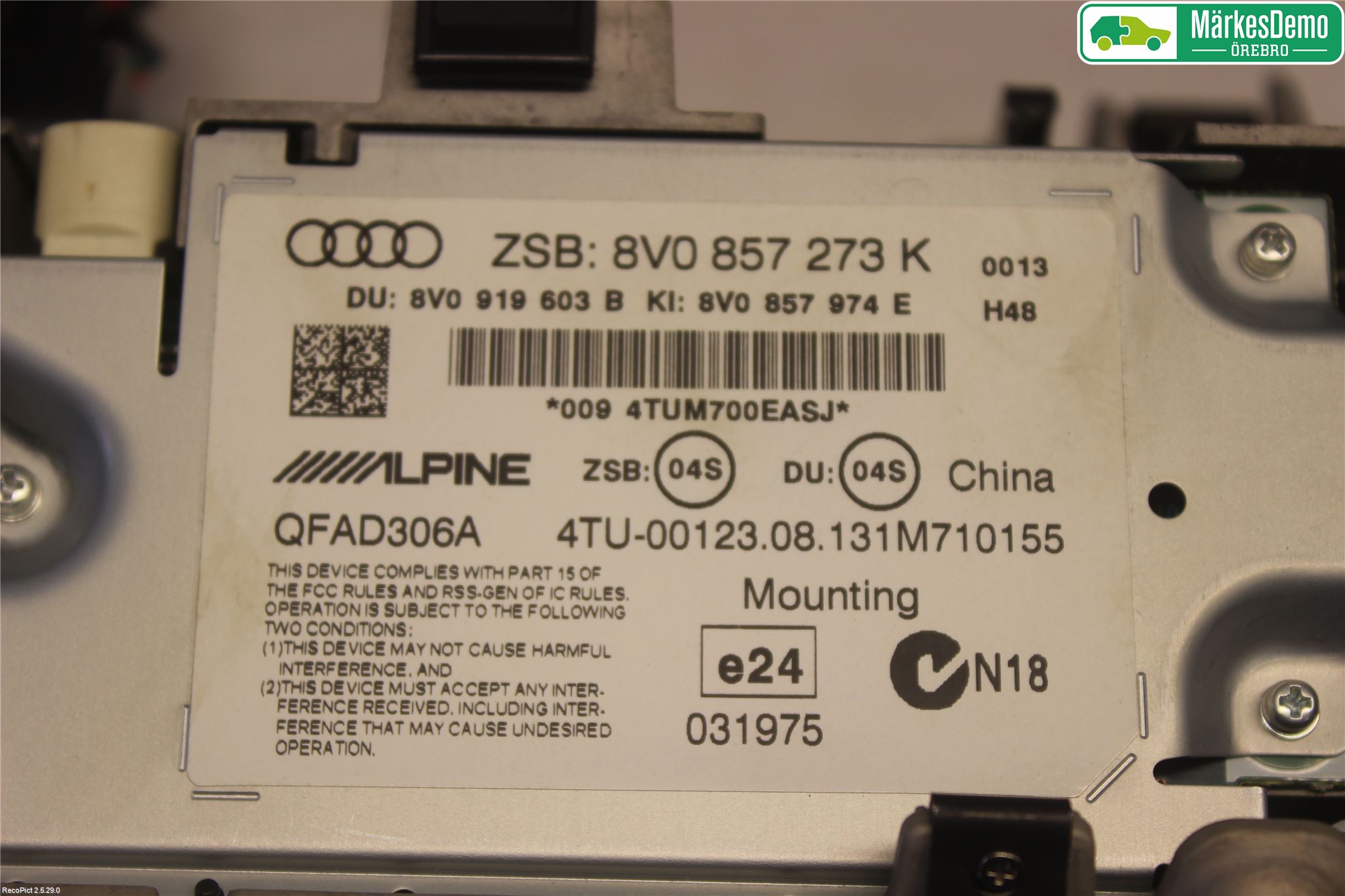 Audi A3/S3 8V 13-20 Bildskärm