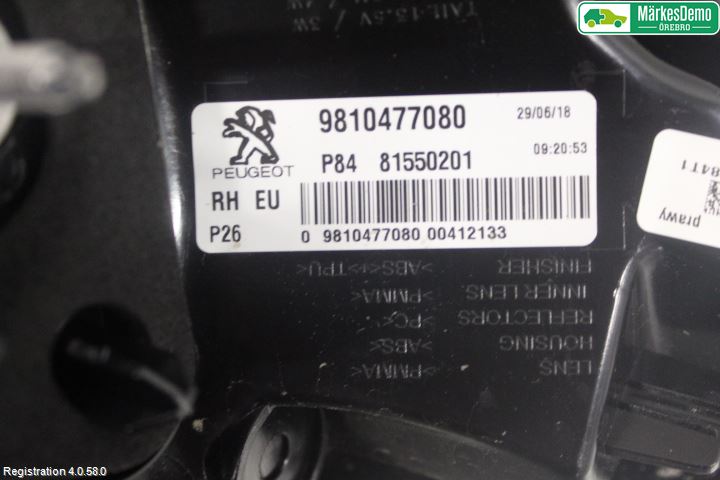 Peugeot 3008 17-24 Bakljus Höger