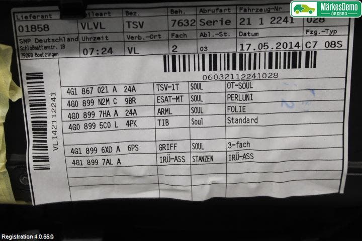 Audi A6/S6 4G 11-18 Dörrklädsel Vä