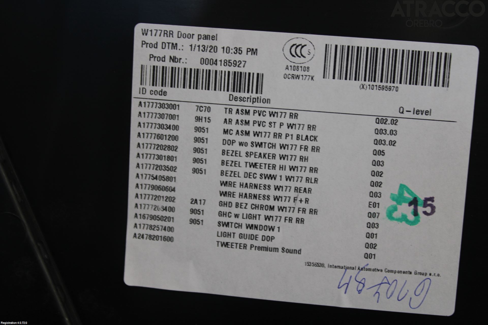 Mercedes-Benz MB A-KLASS (W177) 18- Dörrklädsel Hö