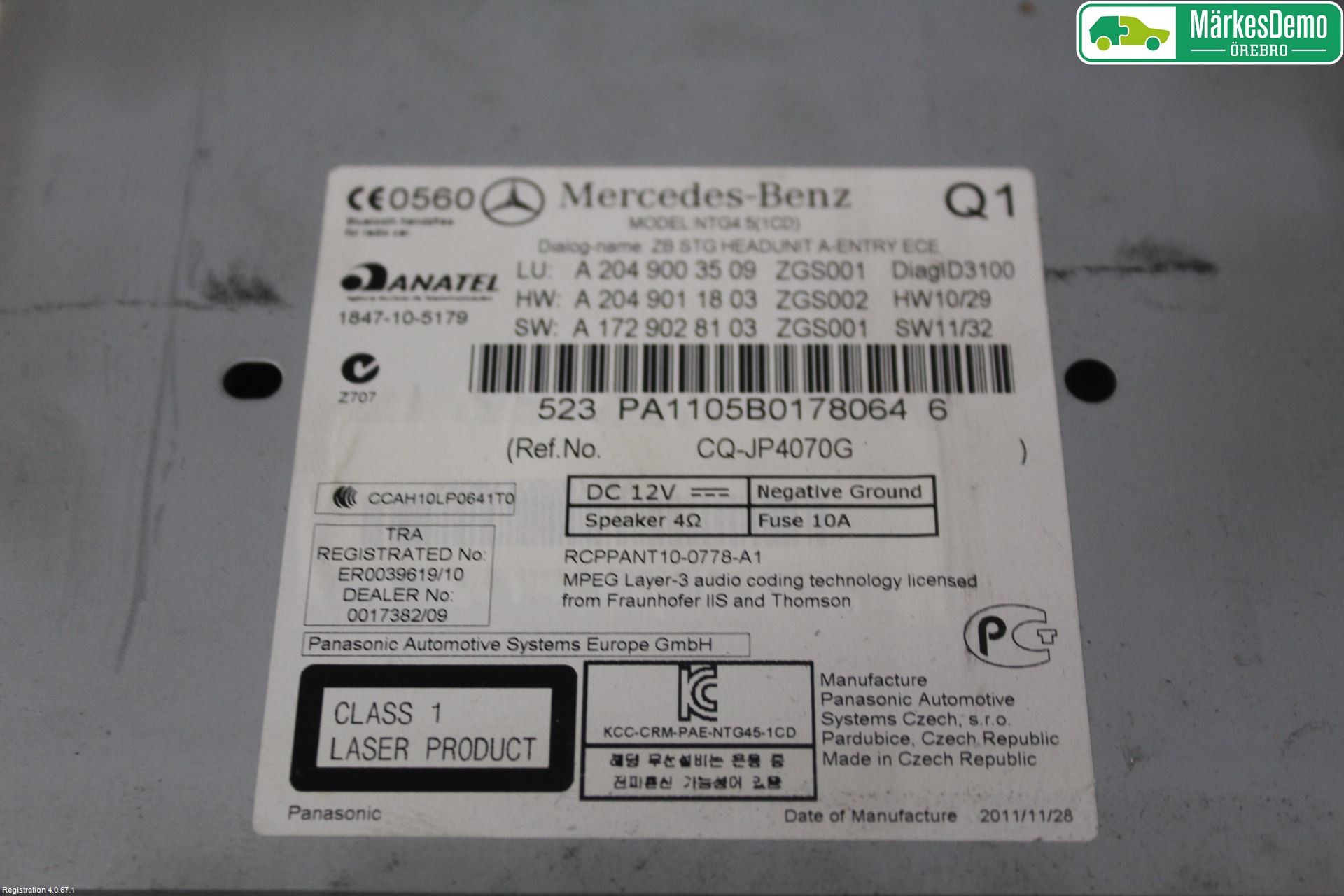 Mercedes-Benz MB C-KLASS (W204) 07-15 Cd Radio - Multimediapanel