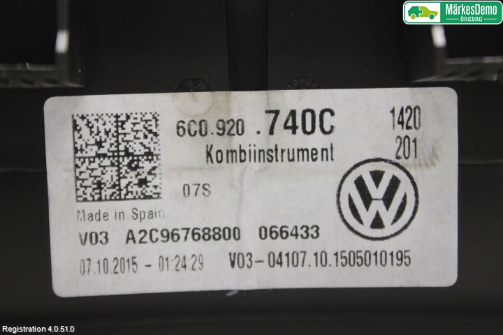 Volkswagen VW POLO 10-17 Instrument Komb