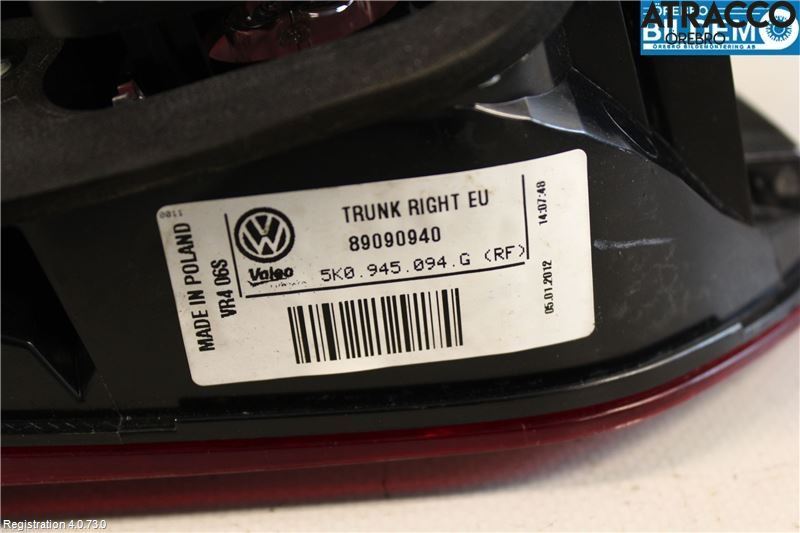 Volkswagen VW GOLF VI 09-13 Bakljus Lucka Hö