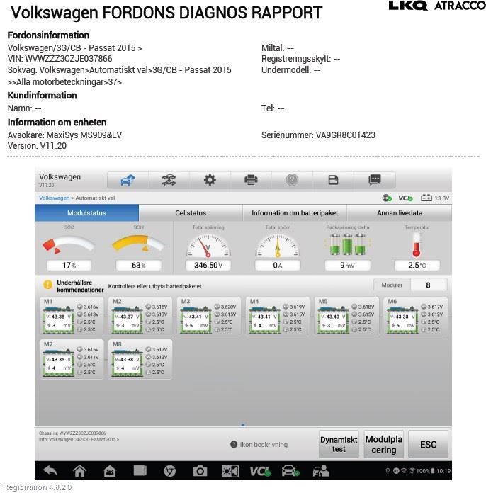 Volkswagen VW PASSAT 15-19 Batteri Högspänning