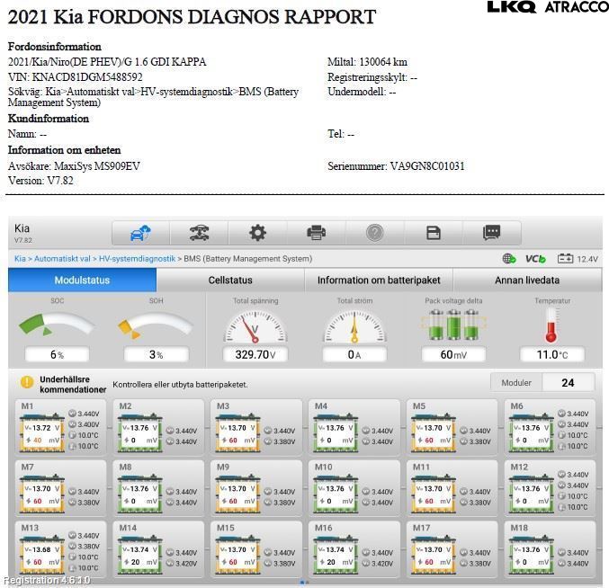Kia NIRO (DE) 17-22 Batteri Högspänning
