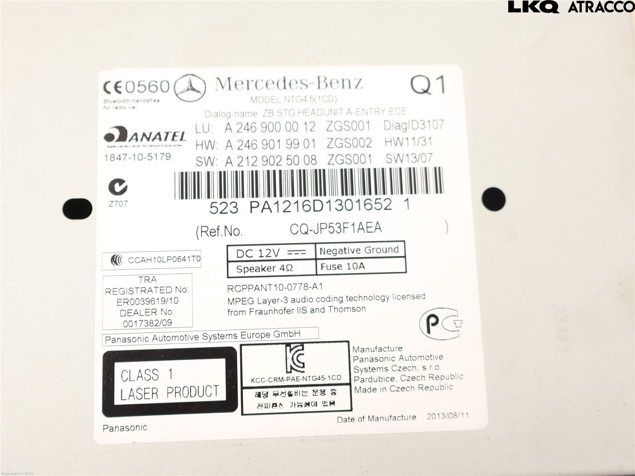 Mercedes-Benz MB B-KLASS (W246/W242) 12-19 Cd Radio - Multimediapanel