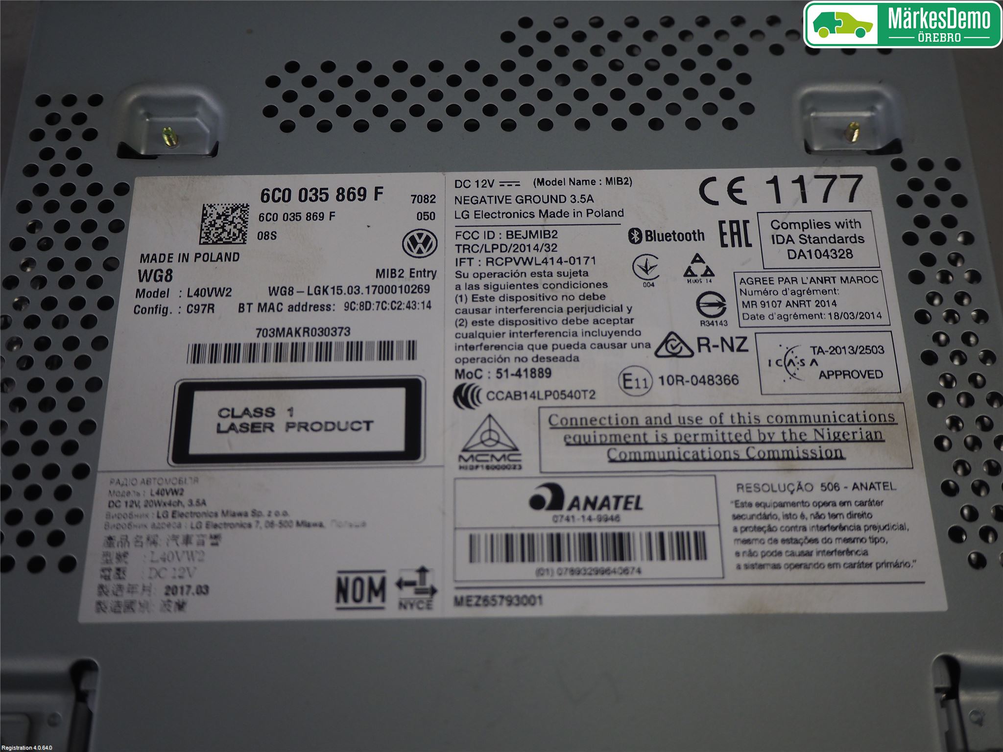 Volkswagen VW POLO 10-17 Cd Radio - Multimediapanel