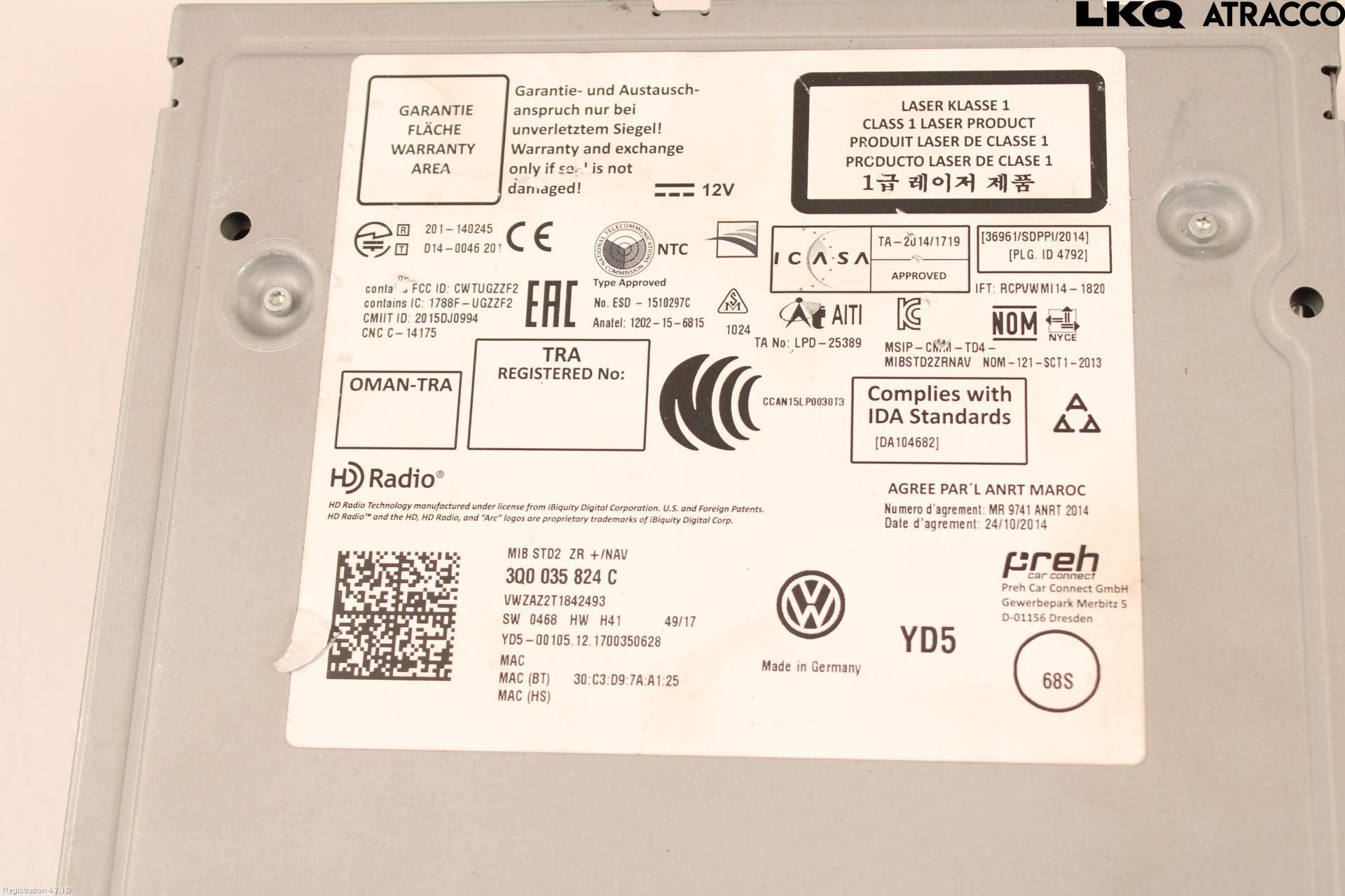 Volkswagen VW GOLF / E-GOLF VII 13-20 Cd Radio - Multimediapanel