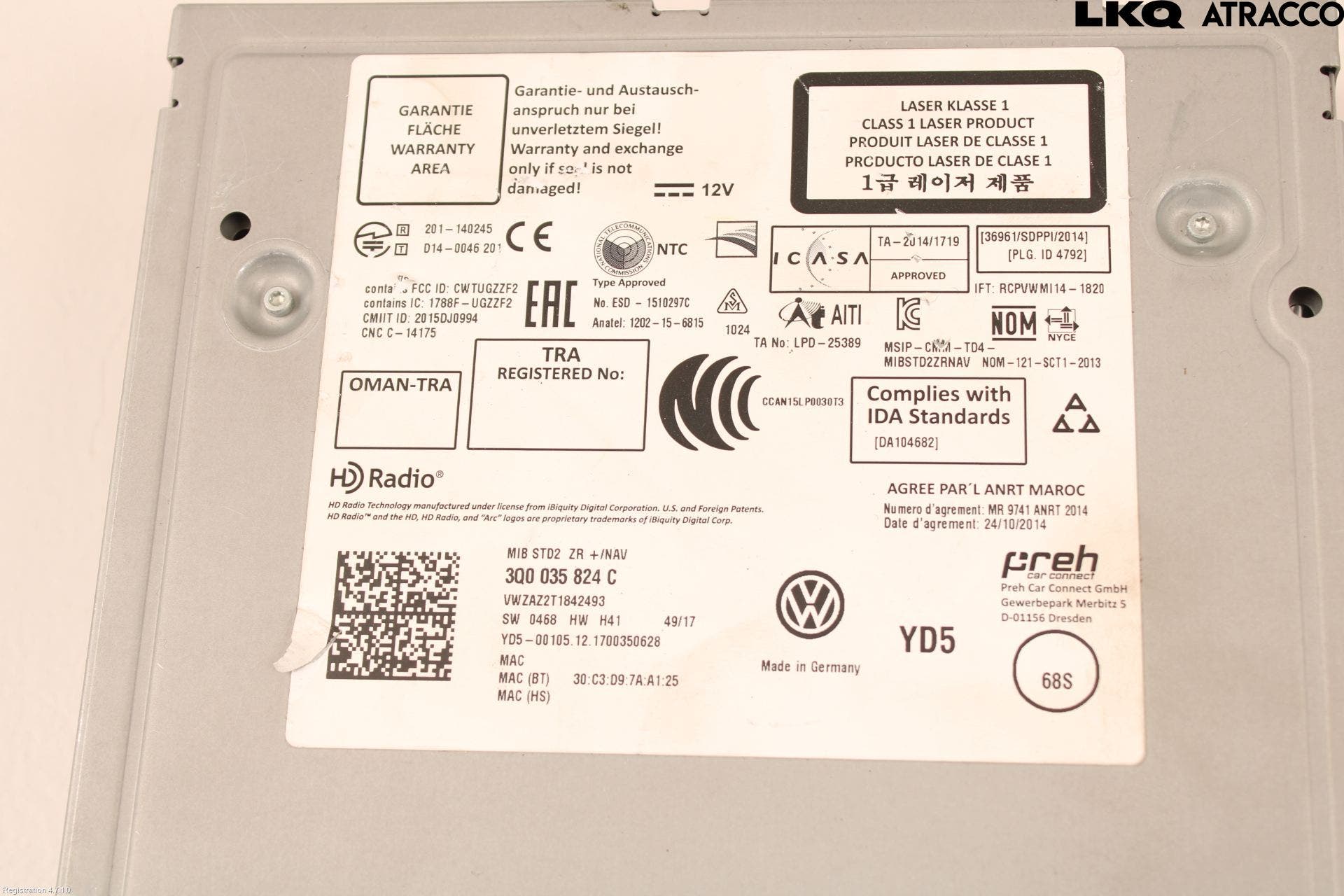 Volkswagen VW GOLF / E-GOLF VII 13-20 Cd Radio - Multimediapanel