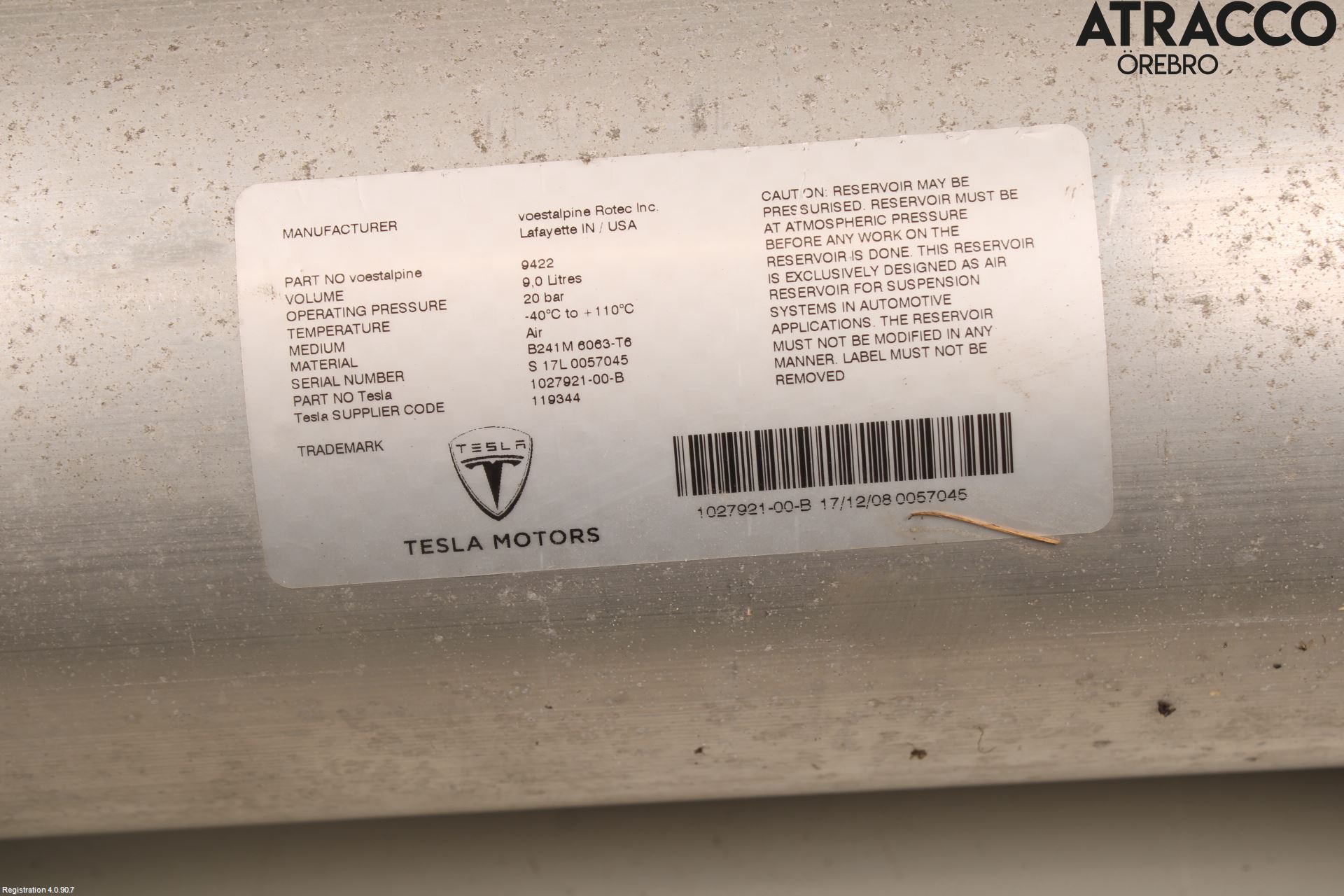 Tesla MODEL X 16- Nivå/Luftförändring Trycktank