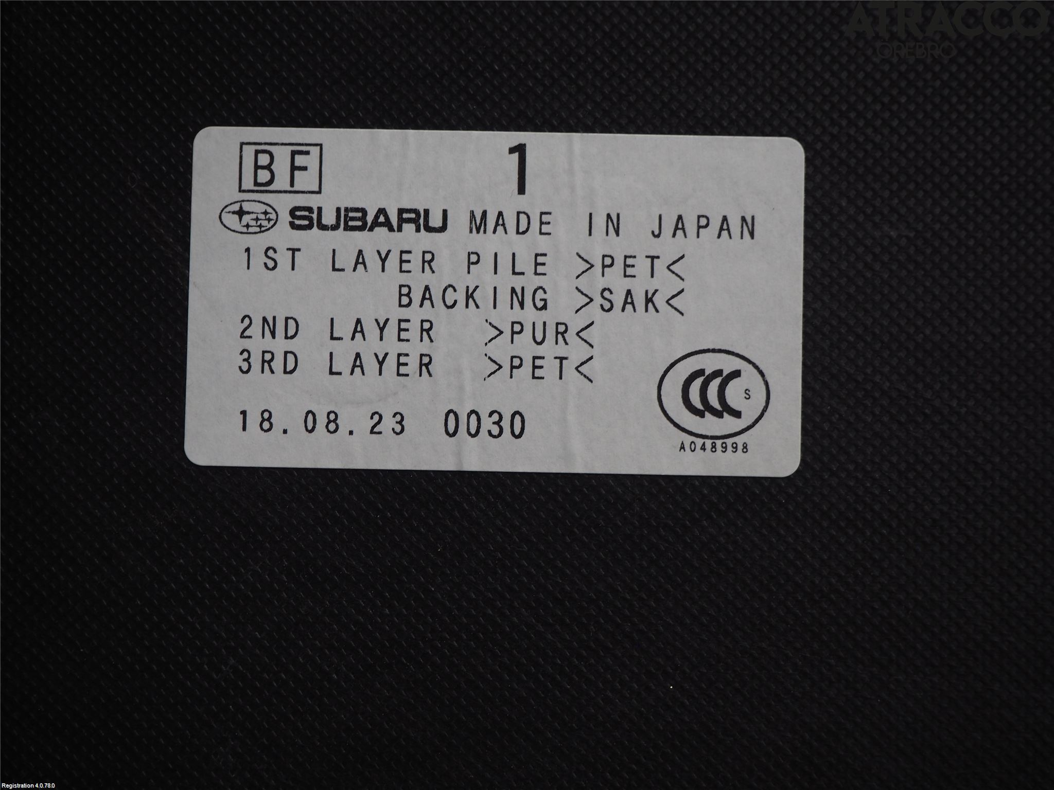 Subaru OUTBACK 15-20 Bagage Golv