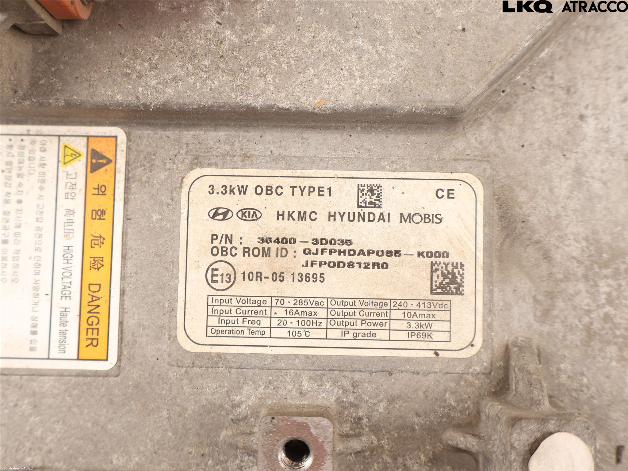 Kia OPTIMA 16-20 Batteriladdare Högspänning