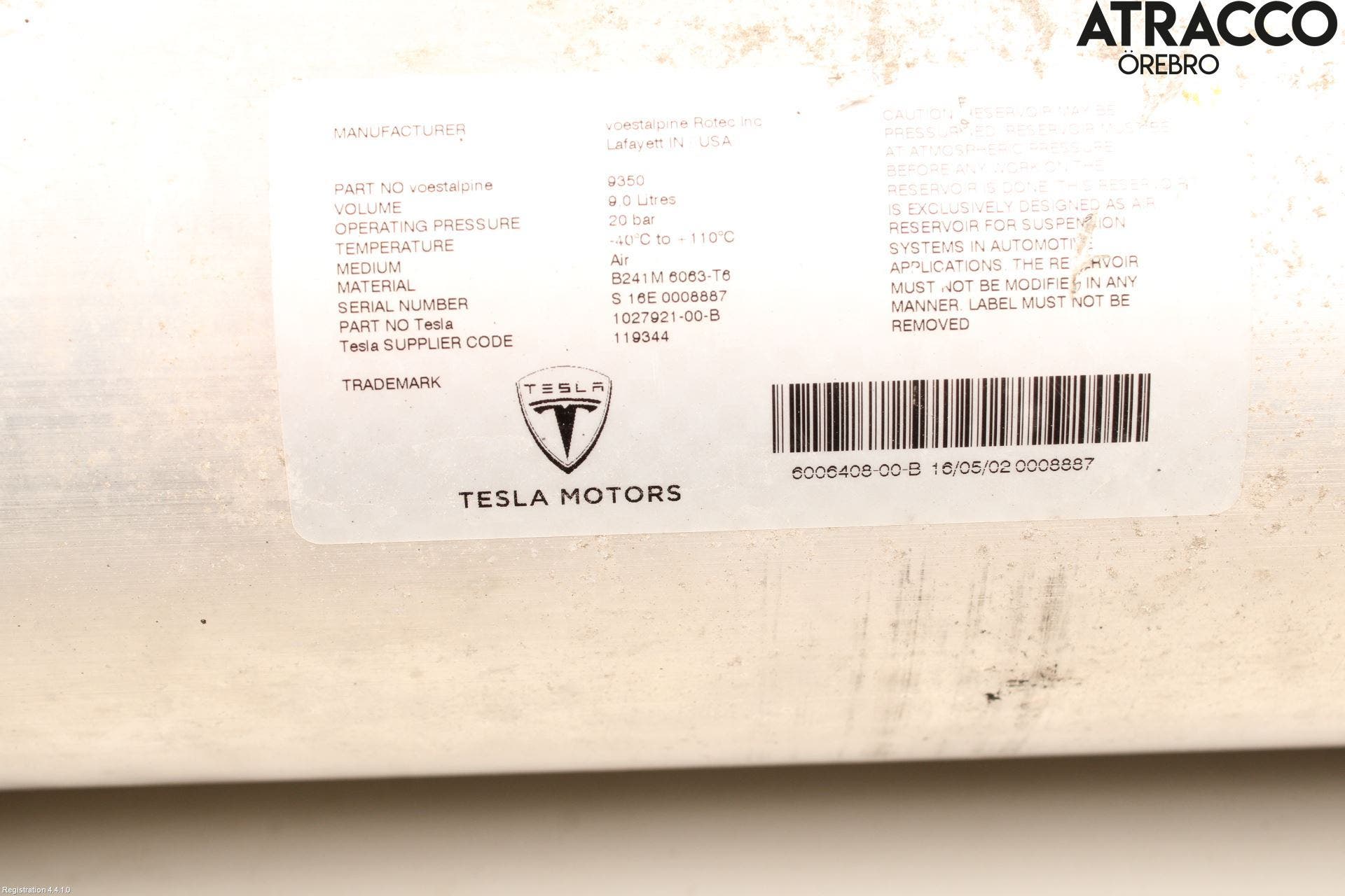 Tesla MODEL X 16- Nivå/Luftförändring Trycktank