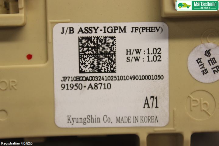 Kia OPTIMA 16-20 Säkringsdosa-Elcentral