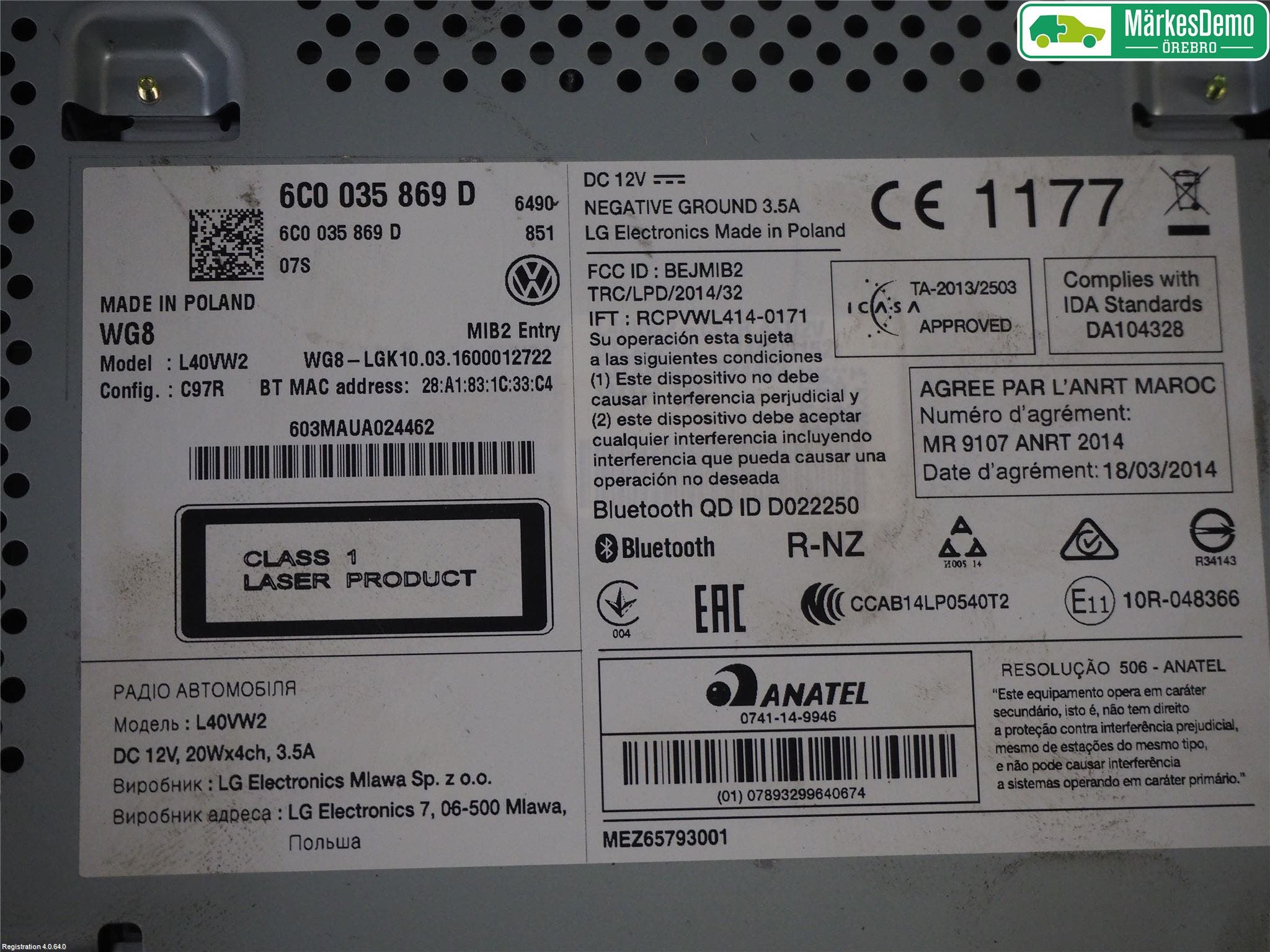 Volkswagen VW POLO 10-17 Cd Radio - Multimediapanel